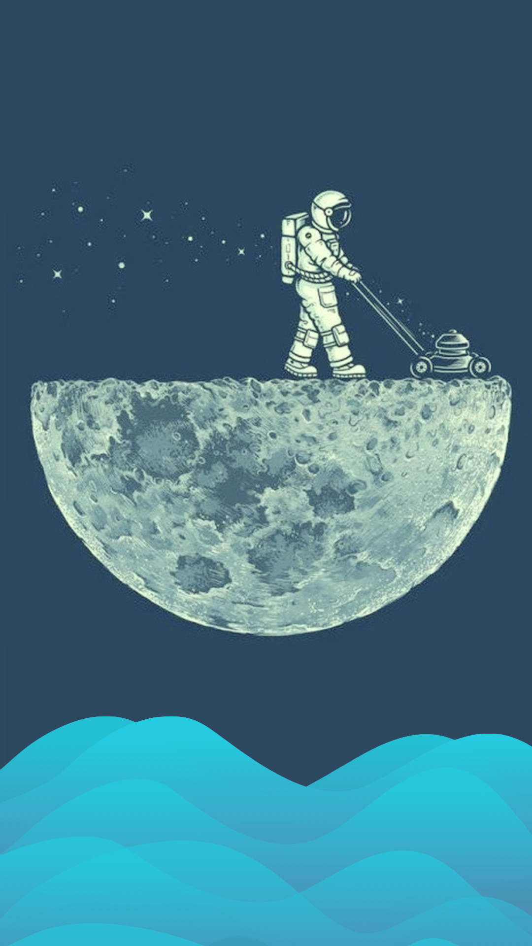 Astronauta, Luna, Tosaerba, Illustrazione, Minimalismo, 1080x1920, schermata di blocco iPhone