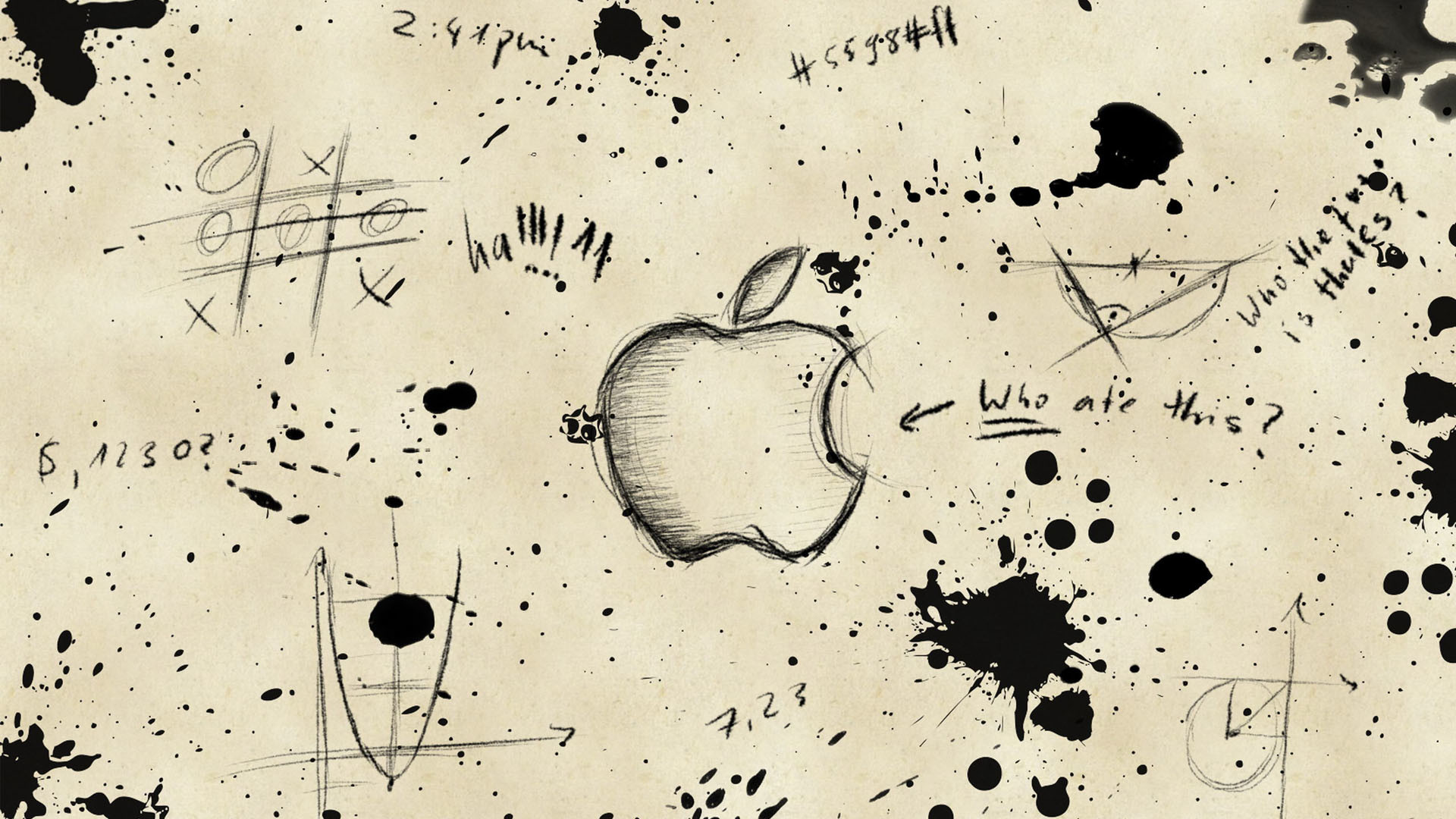 Apple, Logo, Schizzi, Disegno a mano, Full HD, immagine di sfondo Mac