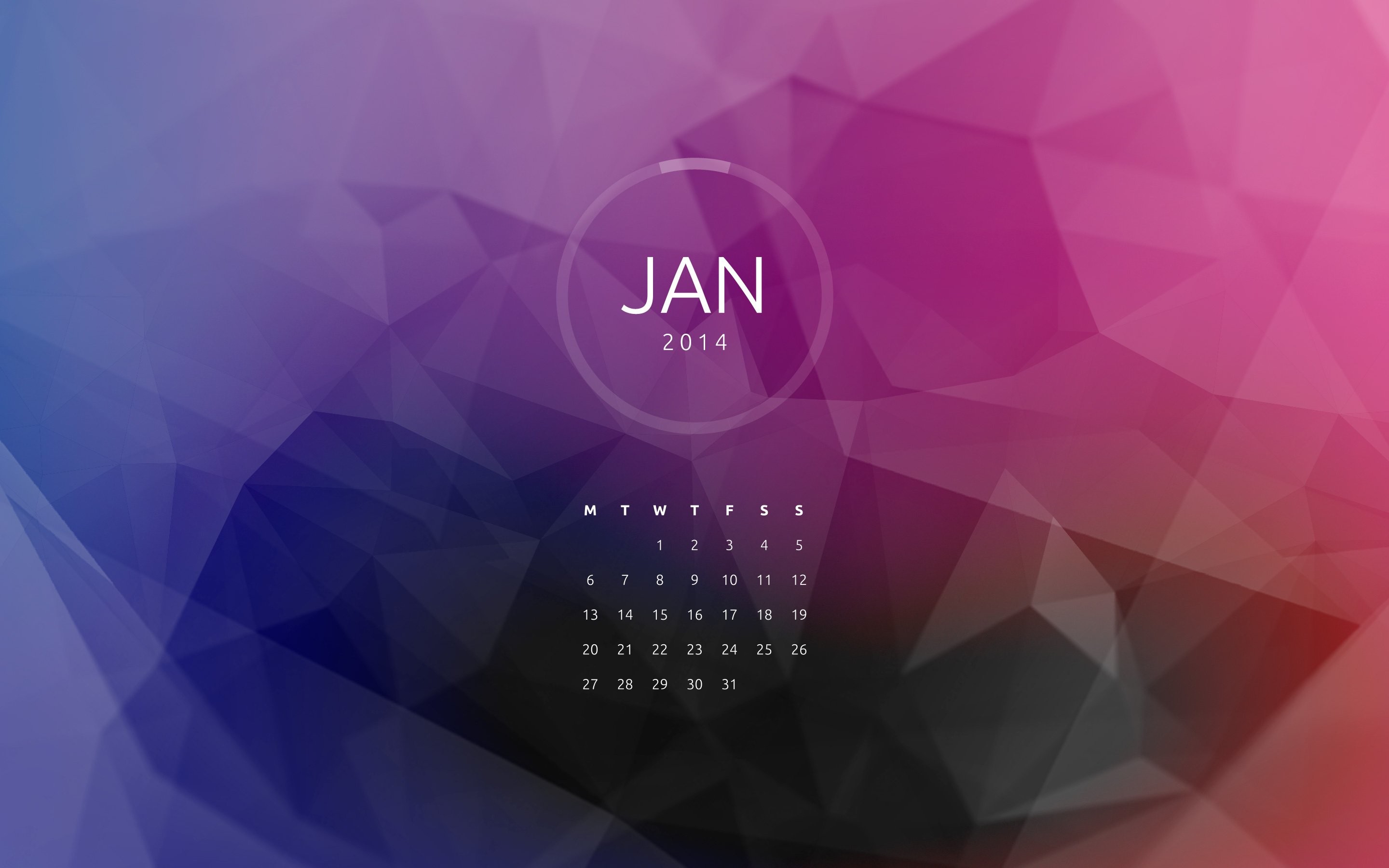 Poligoni, Calendario, Gennaio 2014, Viola e rosa, 2880x1800, sfondo MacBook Pro