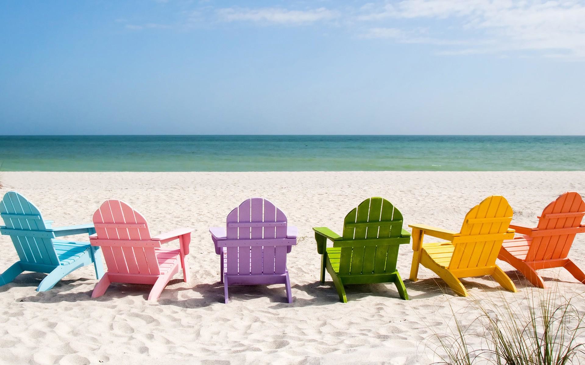 Sedie Adirondack, Spiaggia, Sedie colorate, Mare, Estate, 1920x1200, immagine di sfondo
