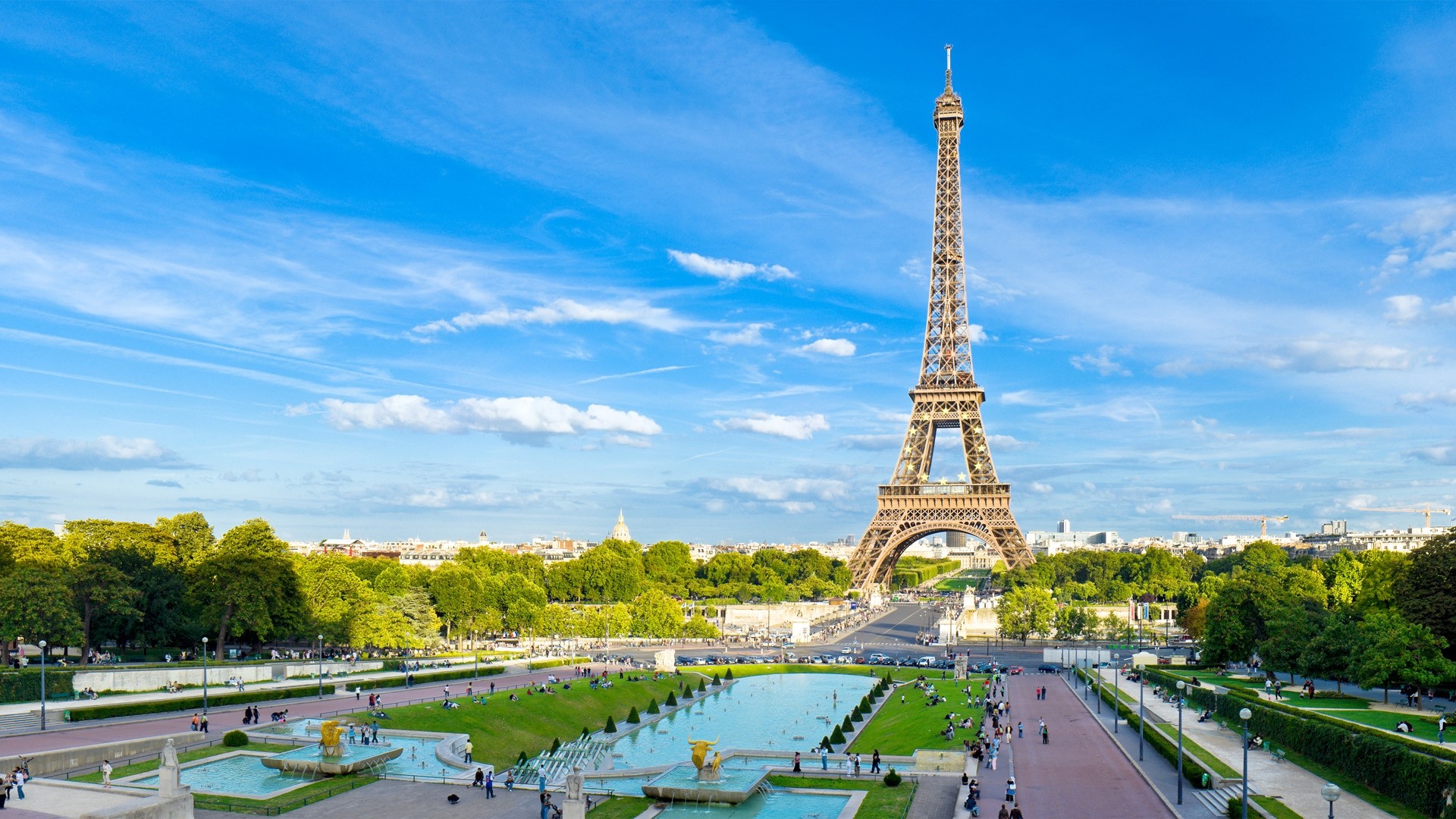 Torre Eiffel, Trocadéro, Parigi, Cielo azzurro, 1920x1080, sfondo per PC