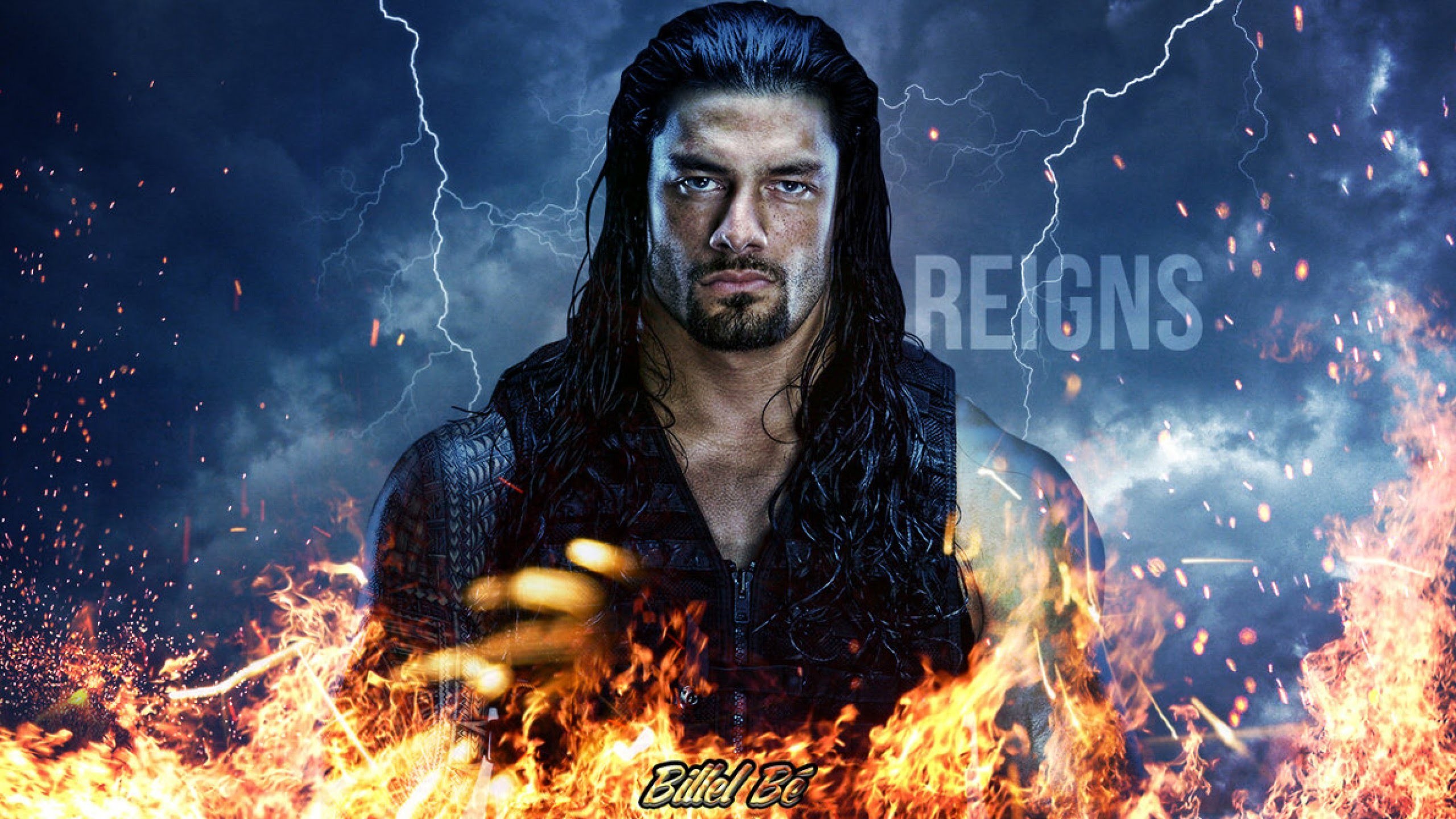 Roman Reigns, WWE, Fiamme, Fulmini, 2K 1440p, sfondo desktop