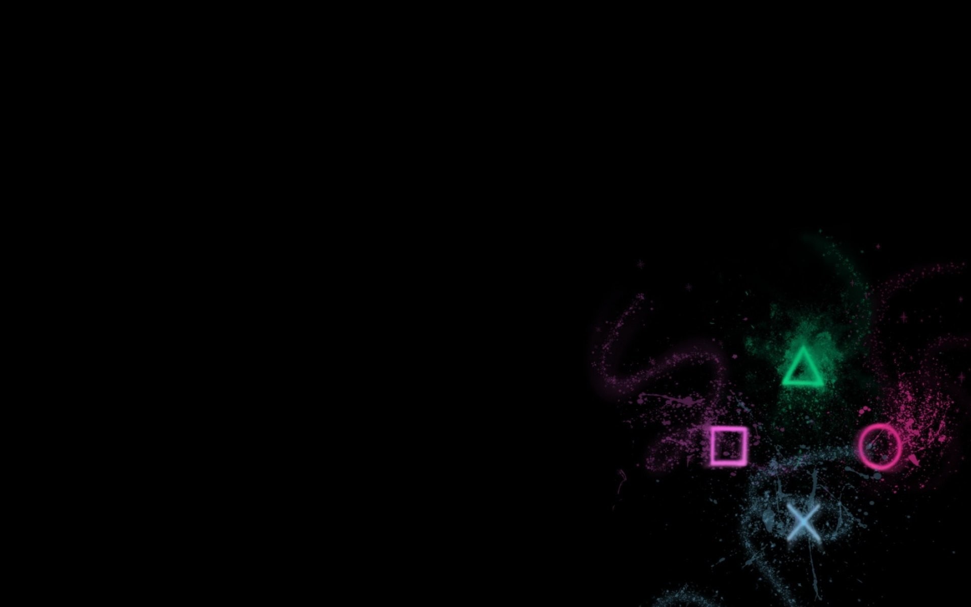 PlayStation, Simboli PlayStation, Particelle, Sfondo nero, 16:10 Full HD, wallpaper widescreen
