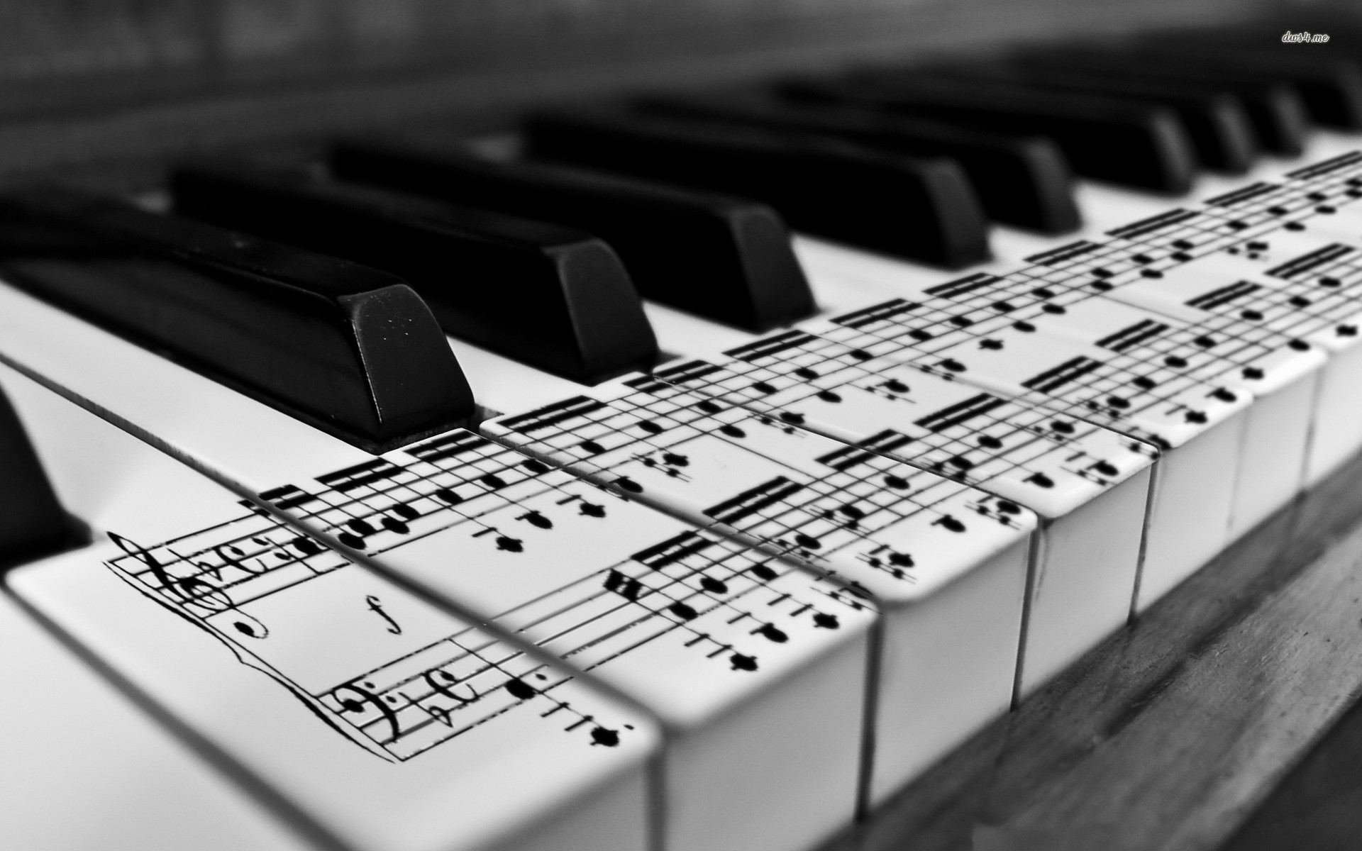 Tasti del pianoforte, Spartito, Note musicali, Bianco e nero, Full HD, sfondo per portatile