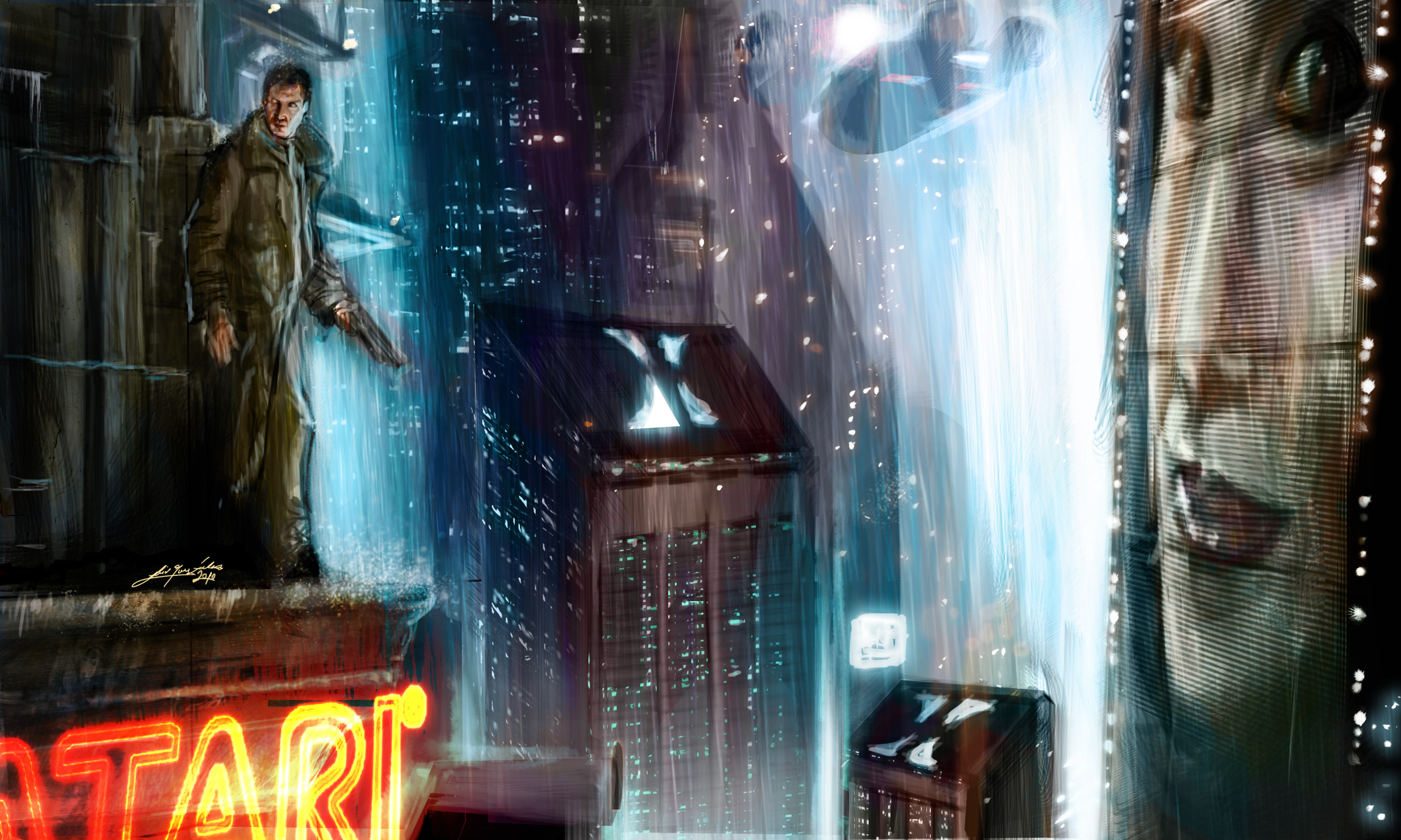 Blade Runner, Rick Deckard, Atari, Neon, Pittura, 2K, sfondo per portatile
