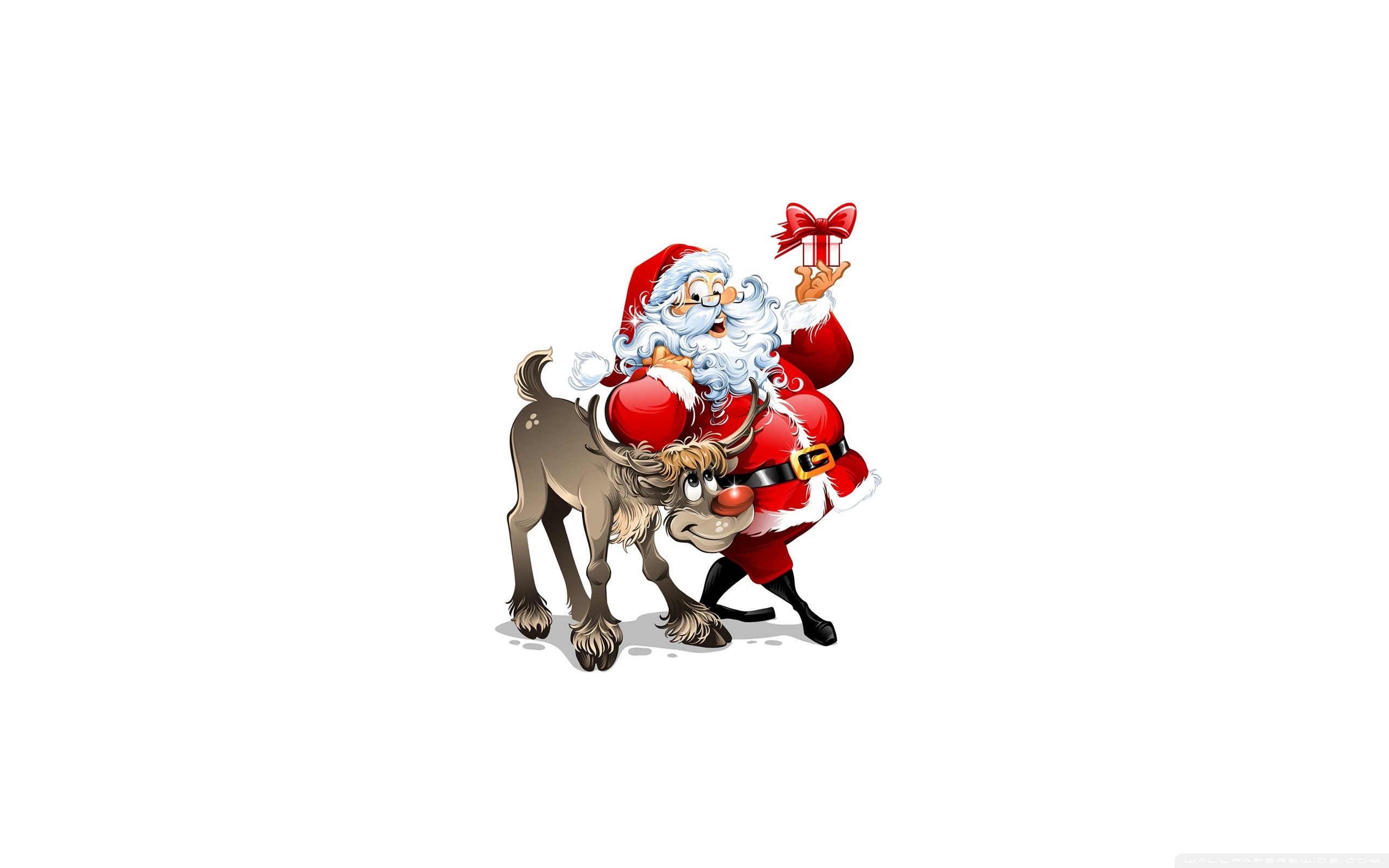 Babbo Natale, Renna, Regalo, Sfondo bianco, 16:10 2K, wallpaper widescreen