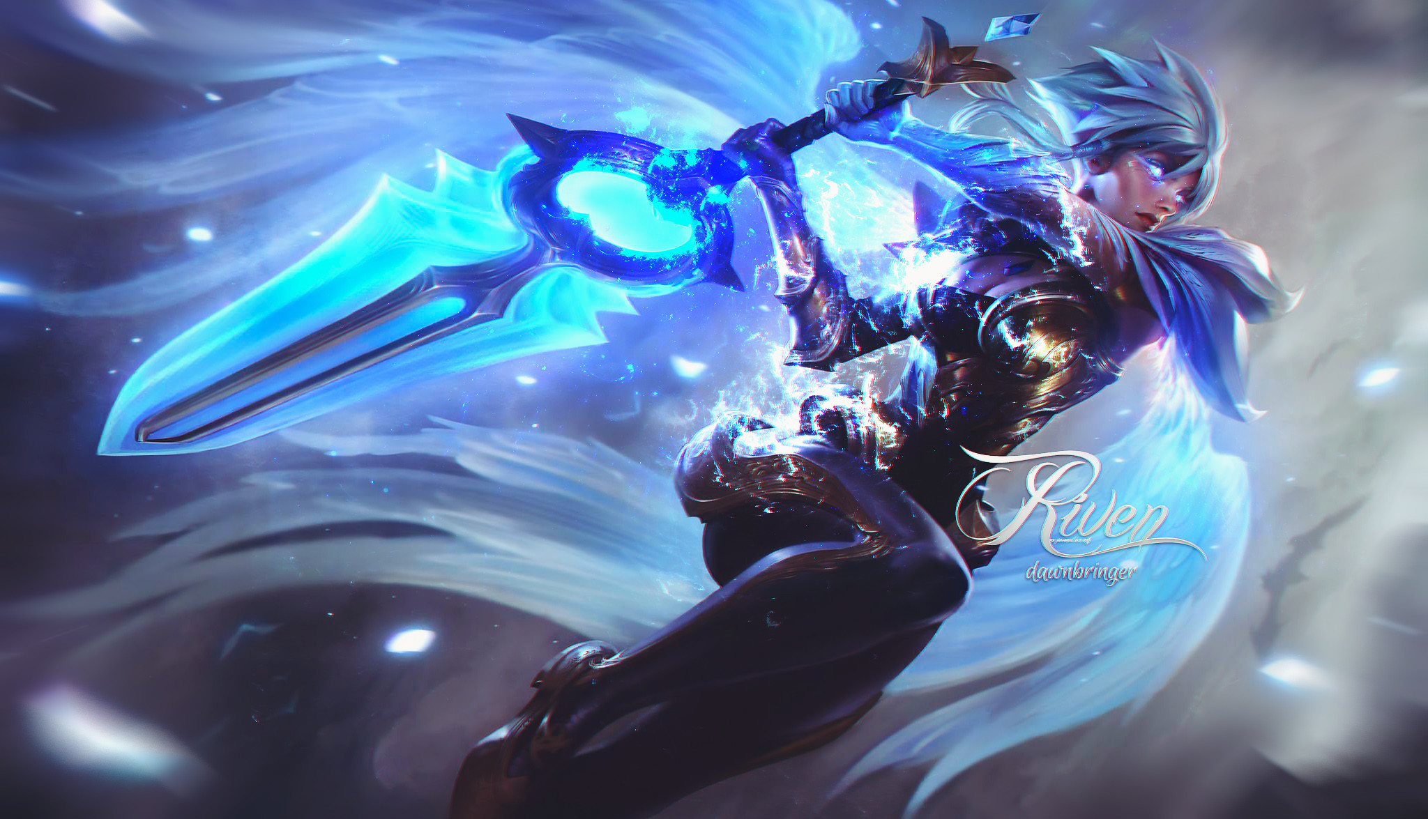 Riven, Riven Campionessa, League of Legends, Spada, Blu, Full HD, sfondo per portatile