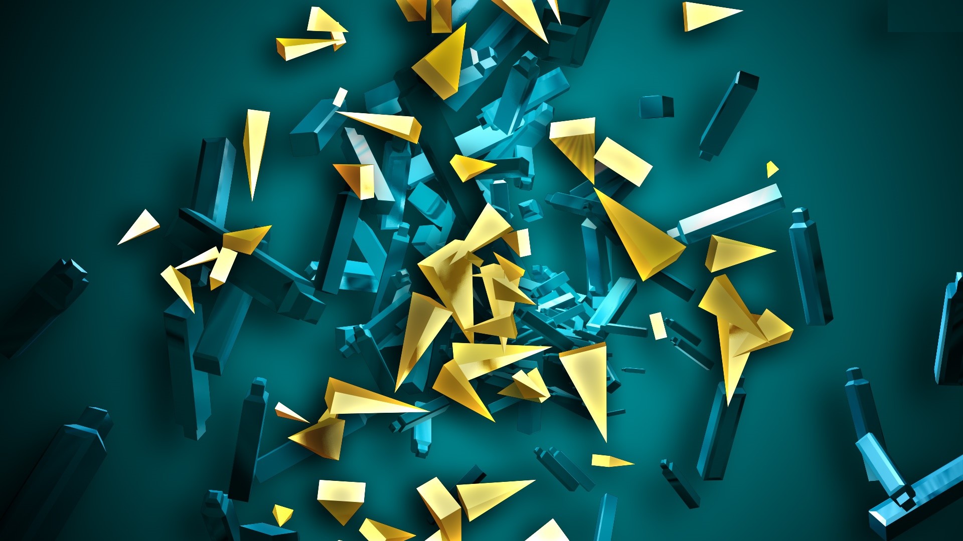 Frammenti 3D, Astratto, Oro e verde acqua, Full HD, sfondo Windows 11