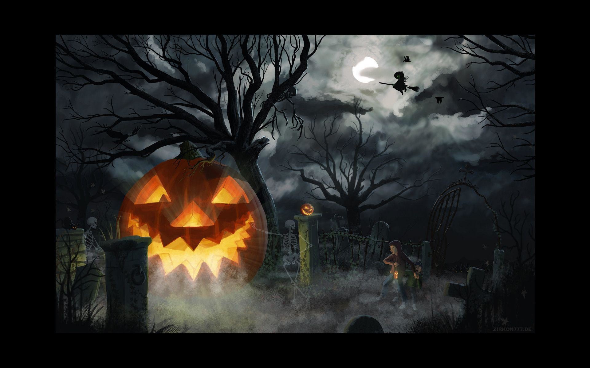 Jack-o'-lantern, Cimitero, Strega, Nebbia, 1920x1200, sfondo MacBook Pro