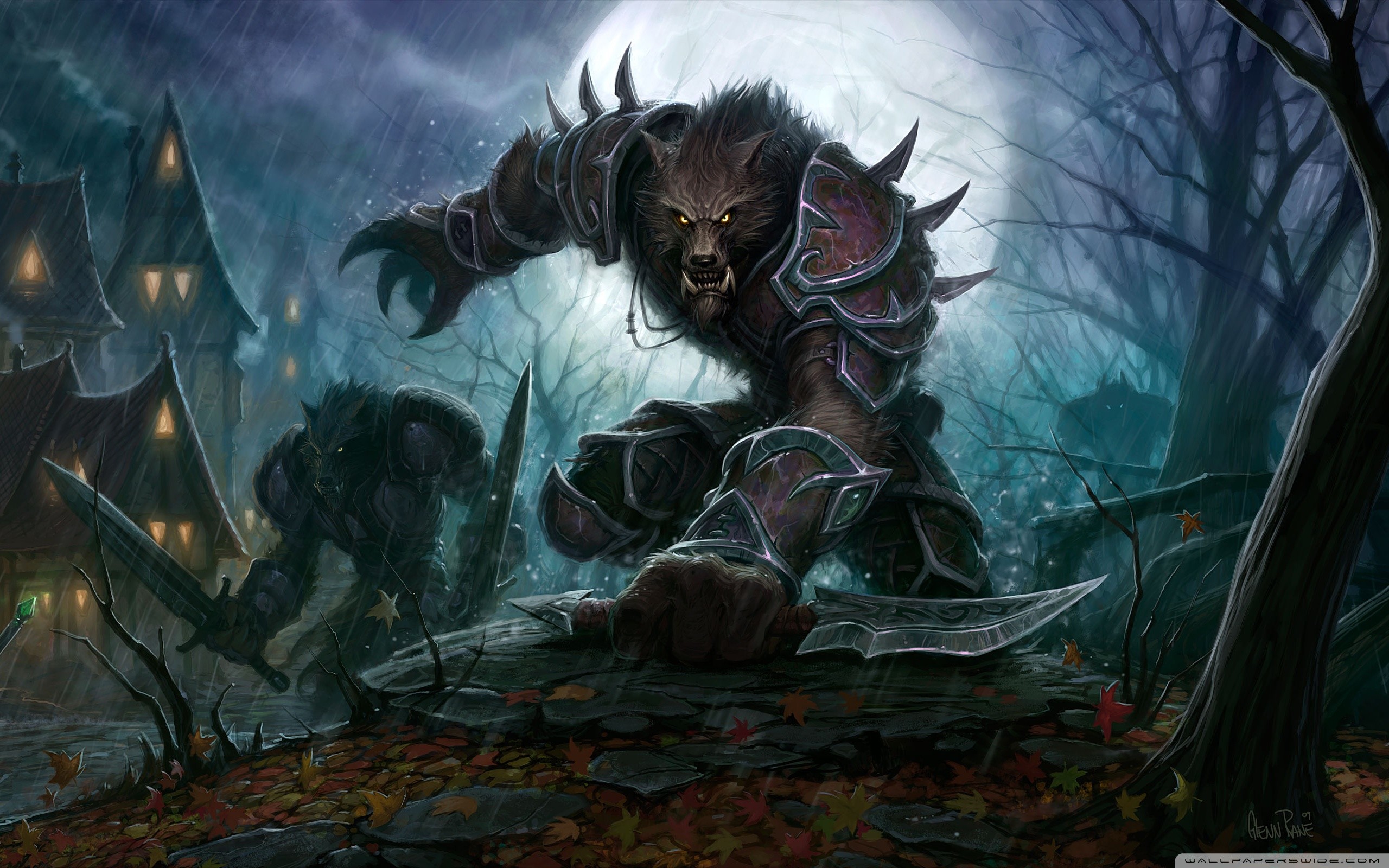 Worgen, World of Warcraft, Lupo mannaro, Notte, 2560x1600, wallpaper desktop