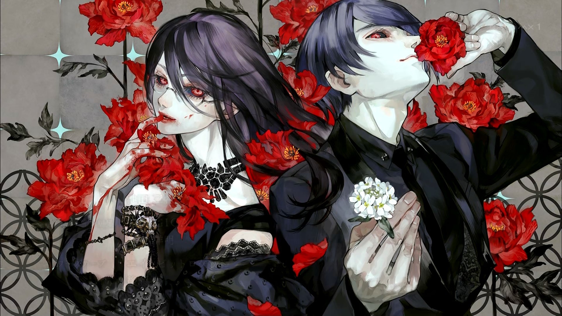 Touka Kirishima, Ayato Kirishima, Tokyo Ghoul, Rose rosse, Full HD, sfondo per portatile