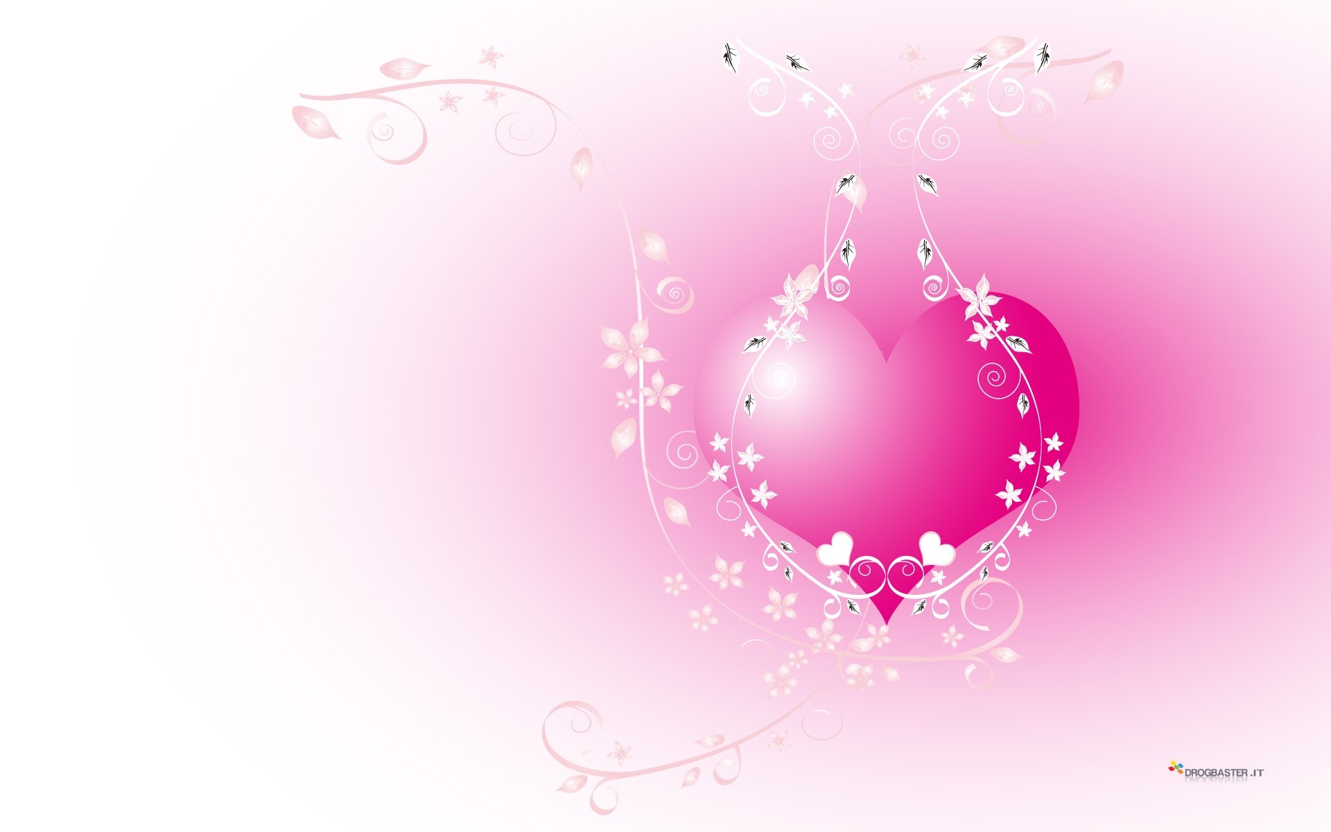 Cuore rosa, Ornamenti floreali, Sfondo rosa, Full HD, wallpaper per portatile