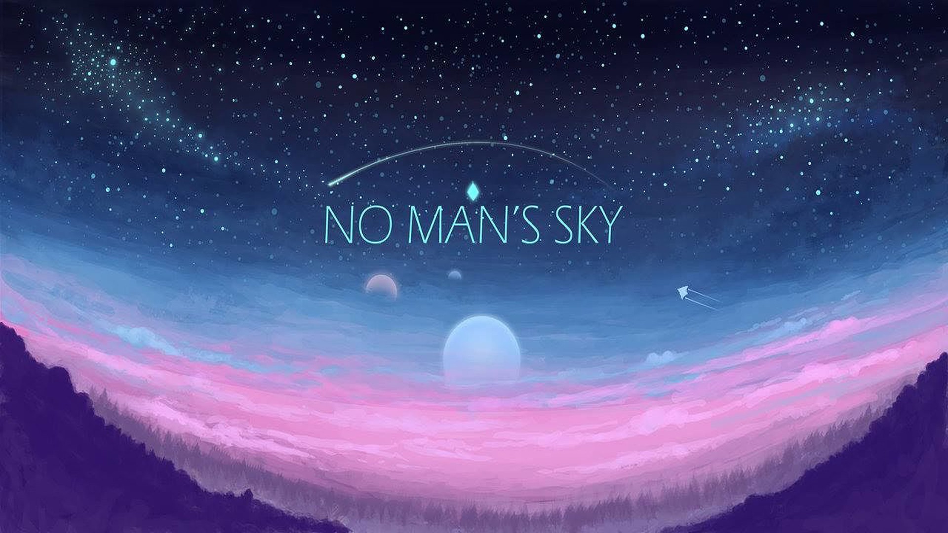 No Man's Sky, Logo, Cielo stellato, Lune, 16:9 Full HD, sfondo widescreen