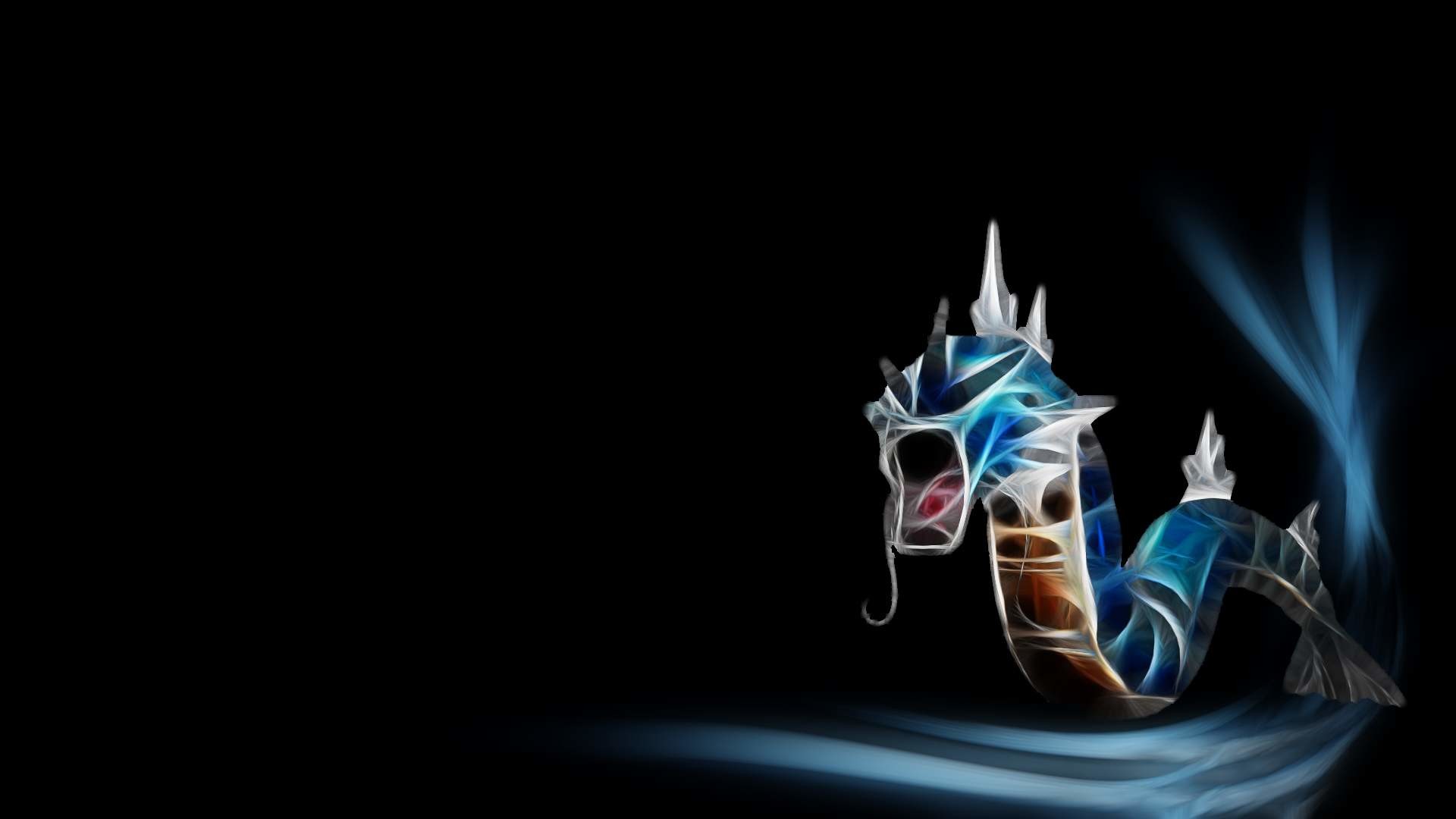 Gyarados, Pokémon, Arte frattale, Sfondo nero, Full HD, wallpaper per portatile