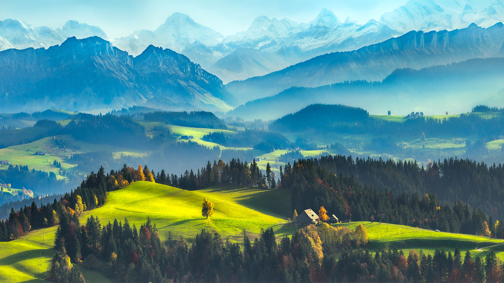 Alpi, Colline, Valle, Foschia, Full HD, sfondo desktop