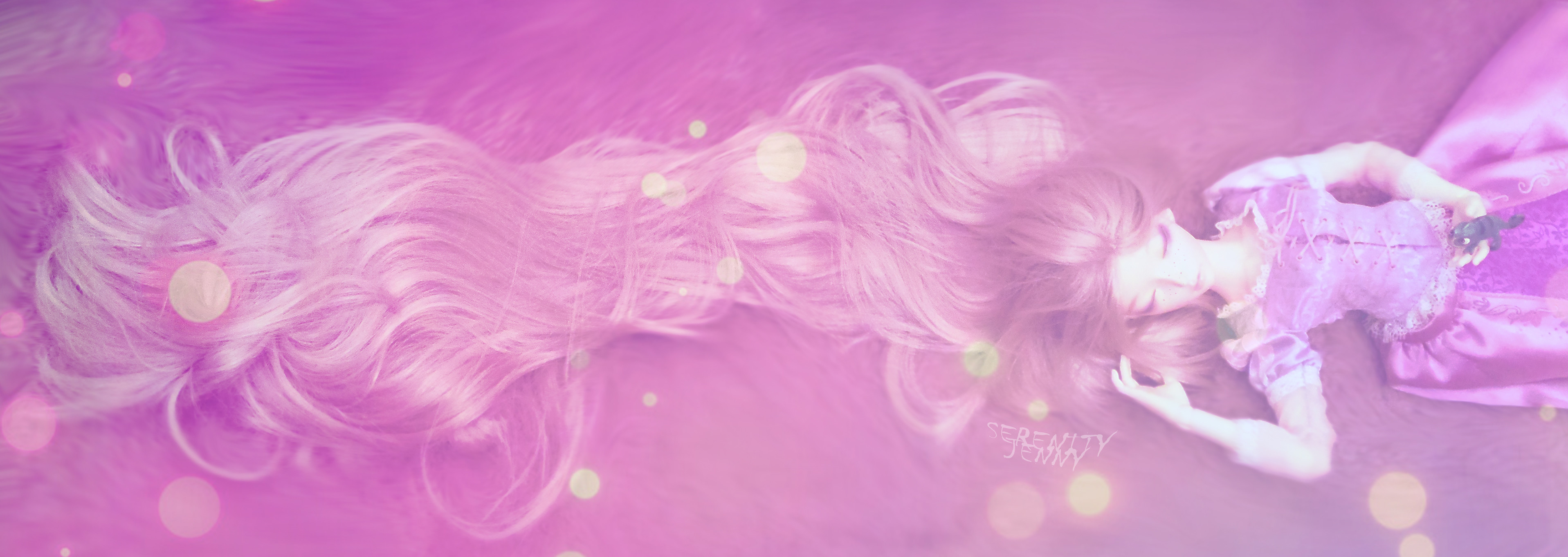 Rapunzel, Capelli lunghi, Rosa, Sognante, Bokeh, 2K, sfondo Windows 11