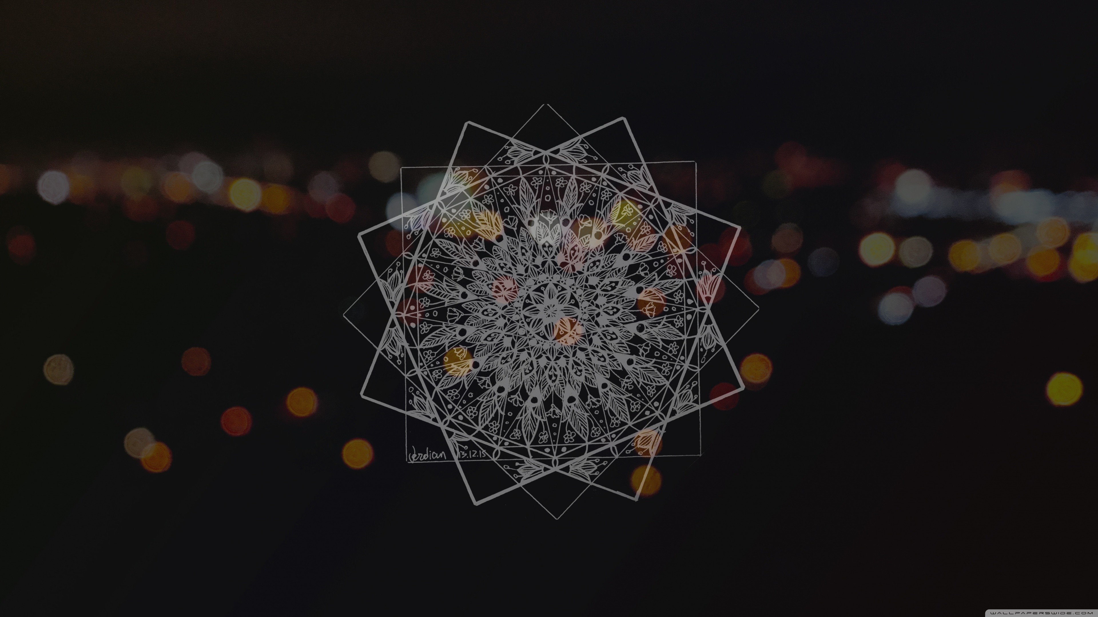 Mandala, Geometria sacra, Bokeh, Sfondo scuro, 3840x2160, wallpaper desktop
