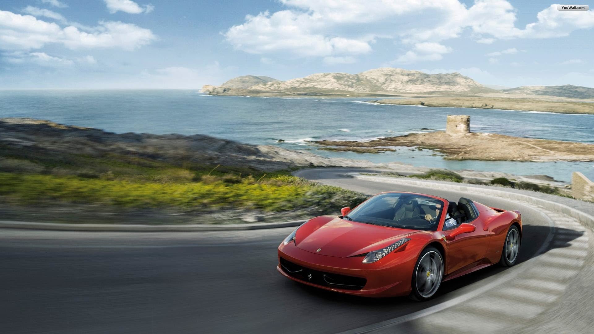Ferrari 458 Spider, Strada costiera, Mare, Full HD, sfondo Windows 11