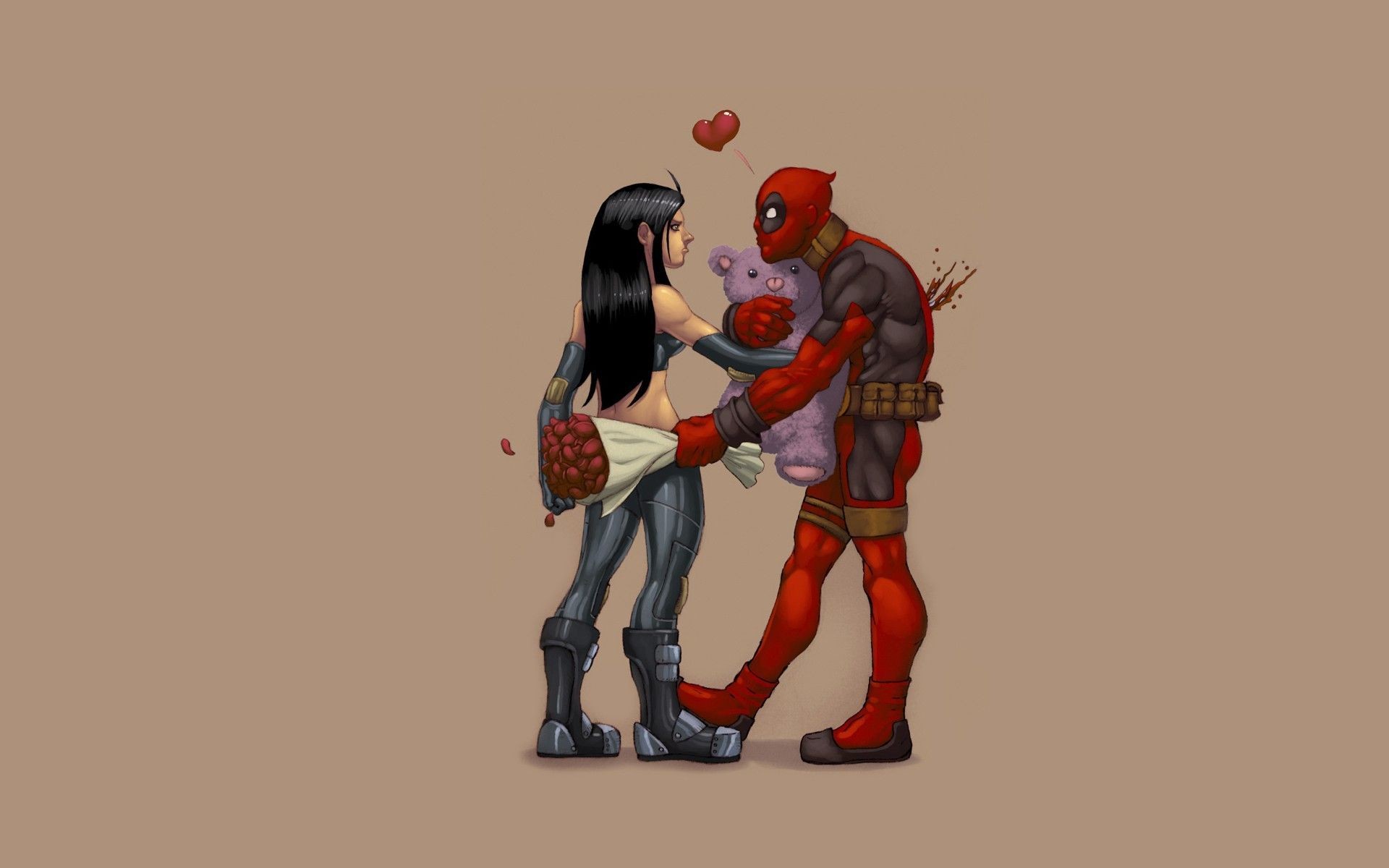 Deadpool, X-23, Bacio, Cuori, Illustrazione, 1920x1200, sfondo per PC