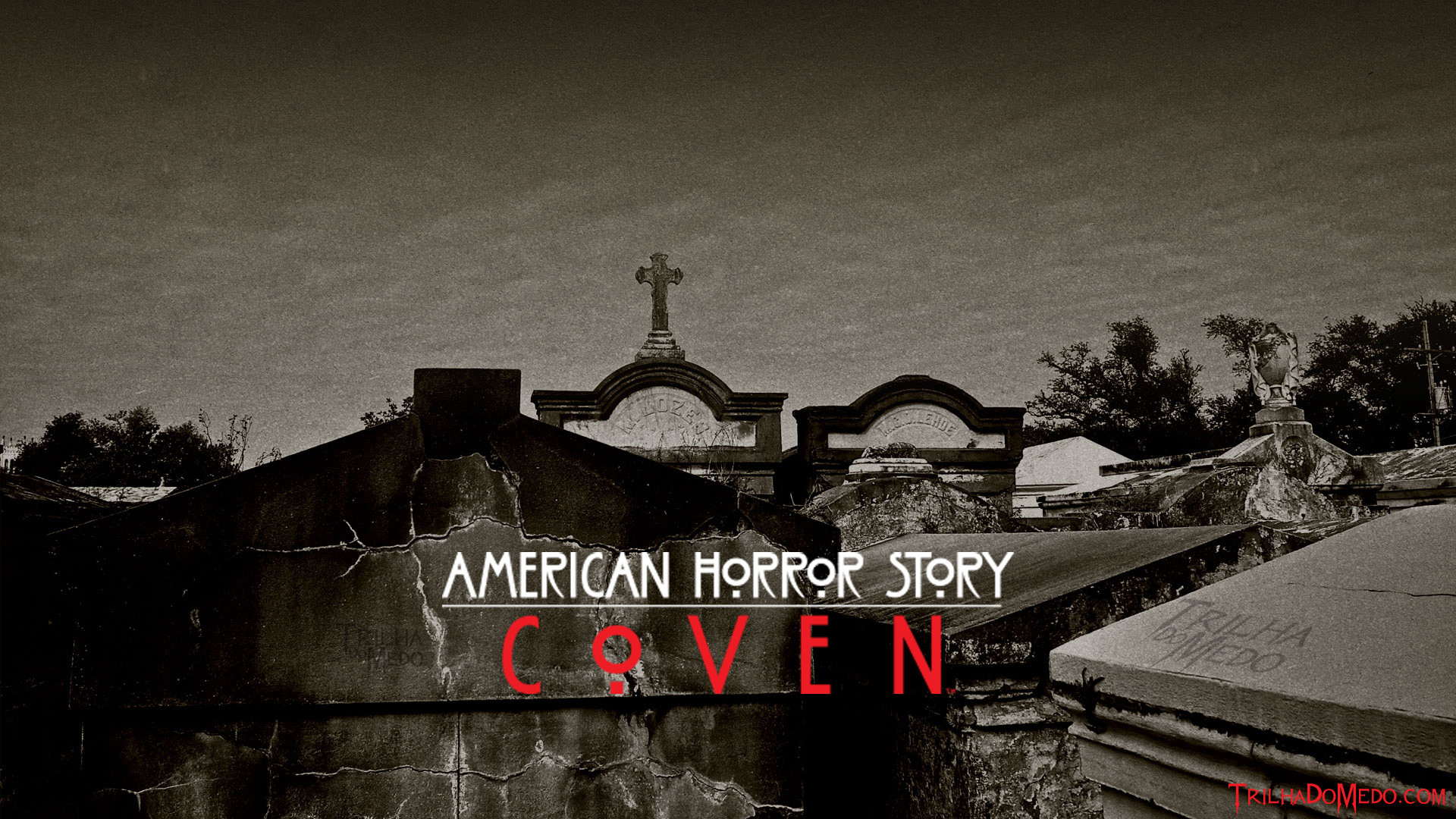 American Horror Story: Coven, Cimitero, Logo, Seppia, New Orleans, sfondo 16:9 Full HD