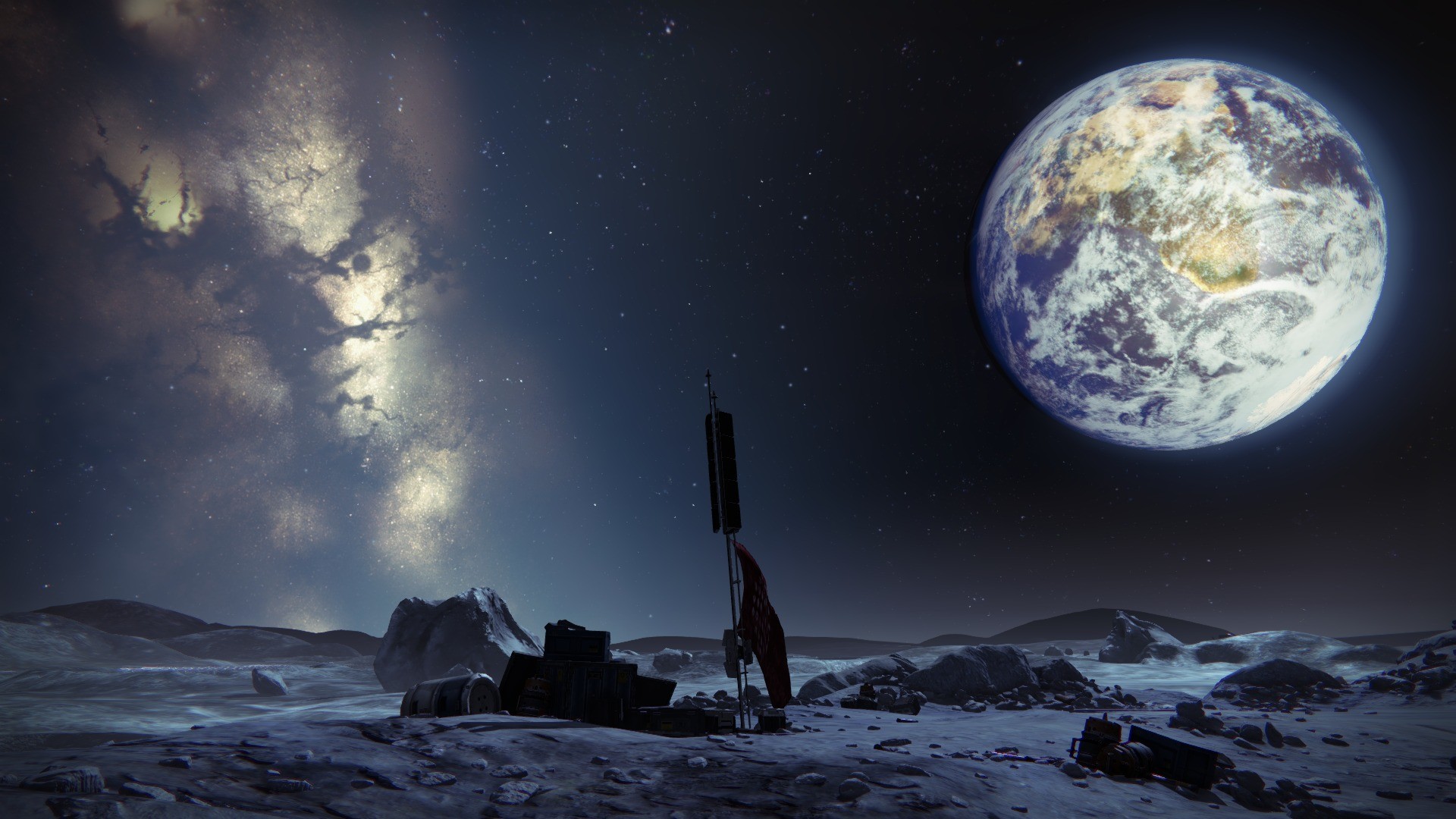 Destiny, Terra, Luna, Via Lattea, Notte stellata, 16:9 Full HD, sfondo widescreen