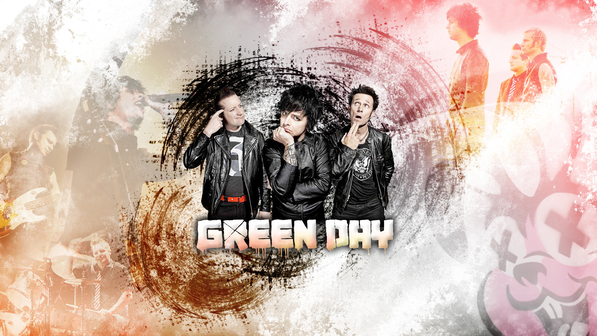 Green Day, Billie Joe Armstrong, Mike Dirnt, Tré Cool, Collage, Full HD 1080p, sfondo desktop