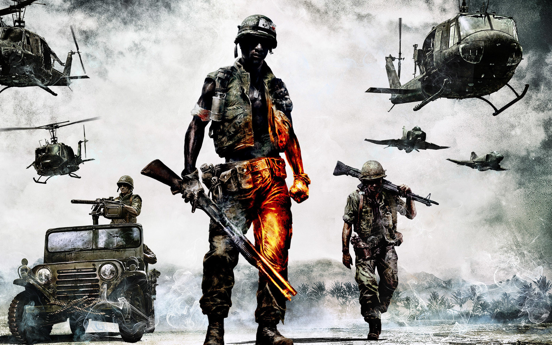 Bad Company 2: Vietnam, Battlefield, Elicotteri, Soldati, Jeep, 16:10 Full HD, sfondo widescreen