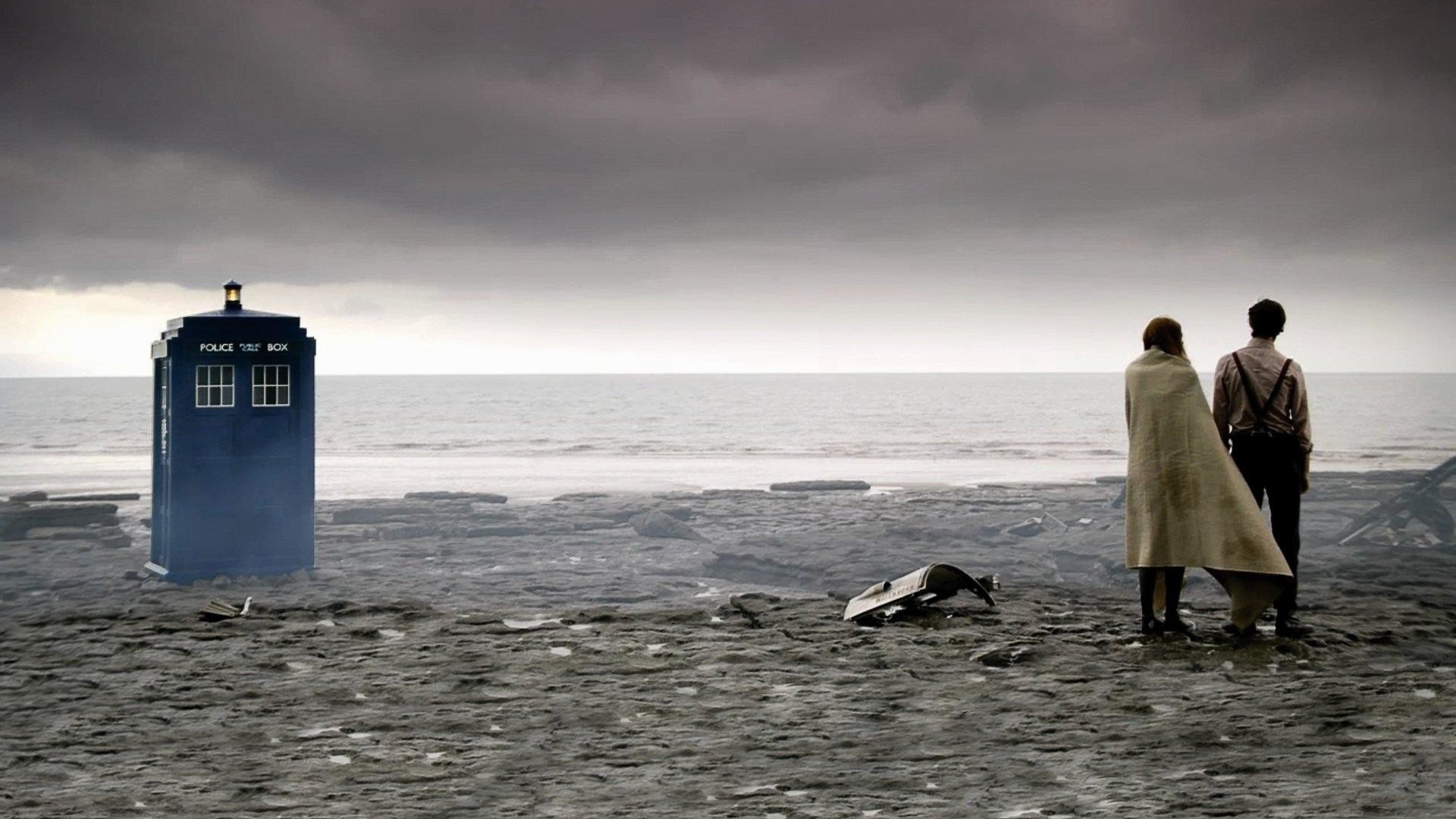 TARDIS, Doctor Who, Spiaggia, Undicesimo Dottore, Amy Pond, Full HD, sfondo Windows 11