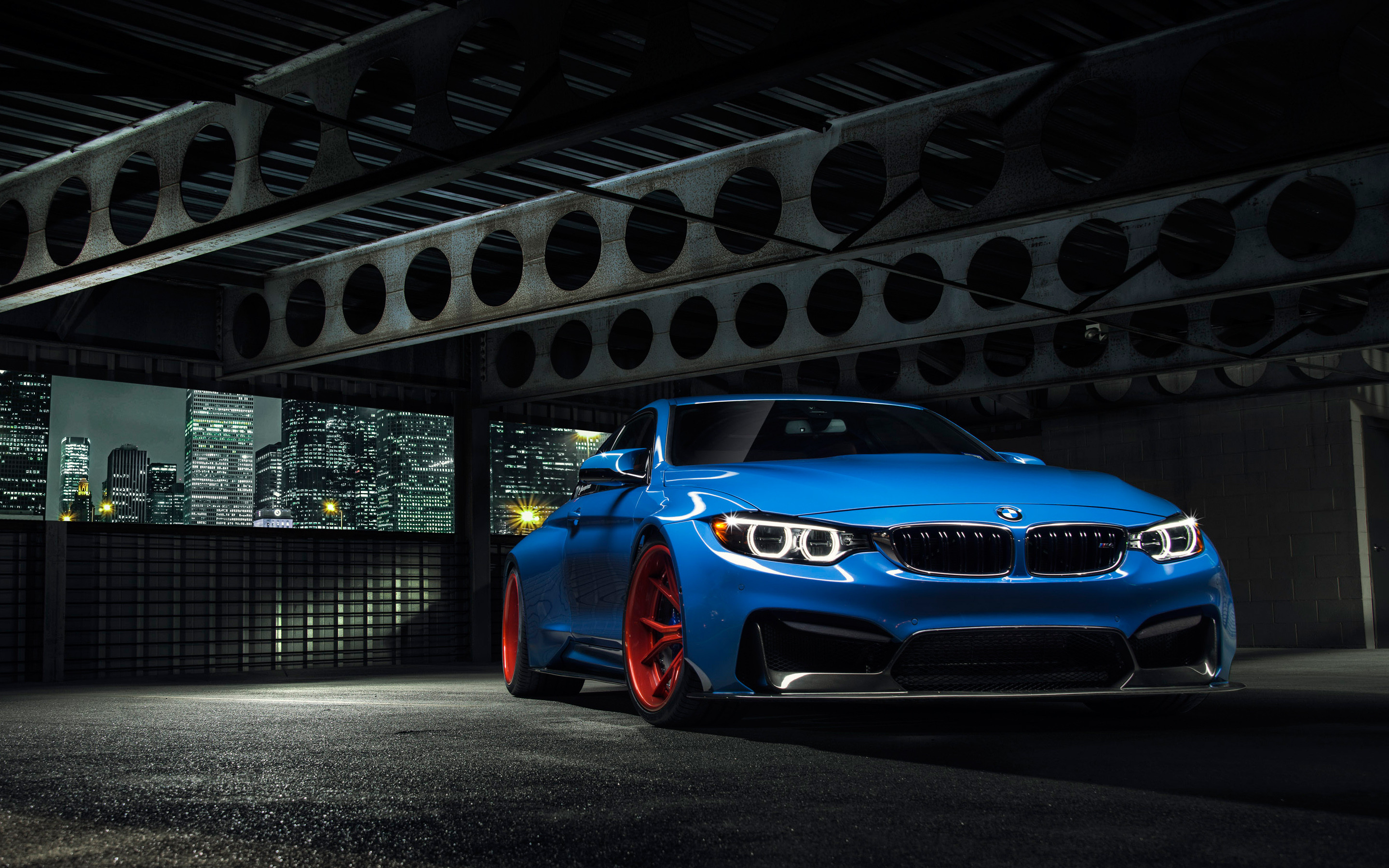 BMW M4 (F82), Blu, Notte, 2K, sfondo per portatile