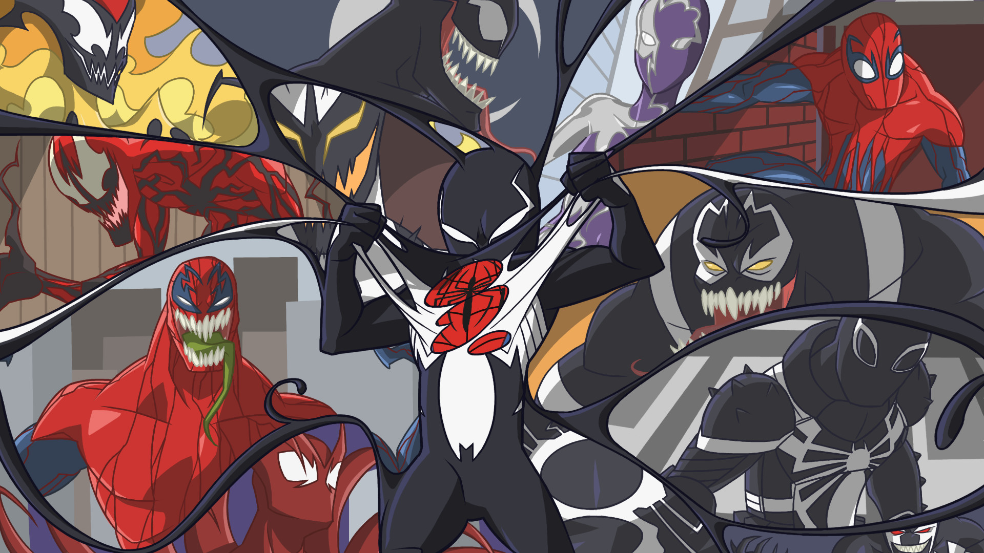 Venom, Spider-Man, Carnage, Simbionti, Fumetto, Full HD, sfondo per PC e portatile