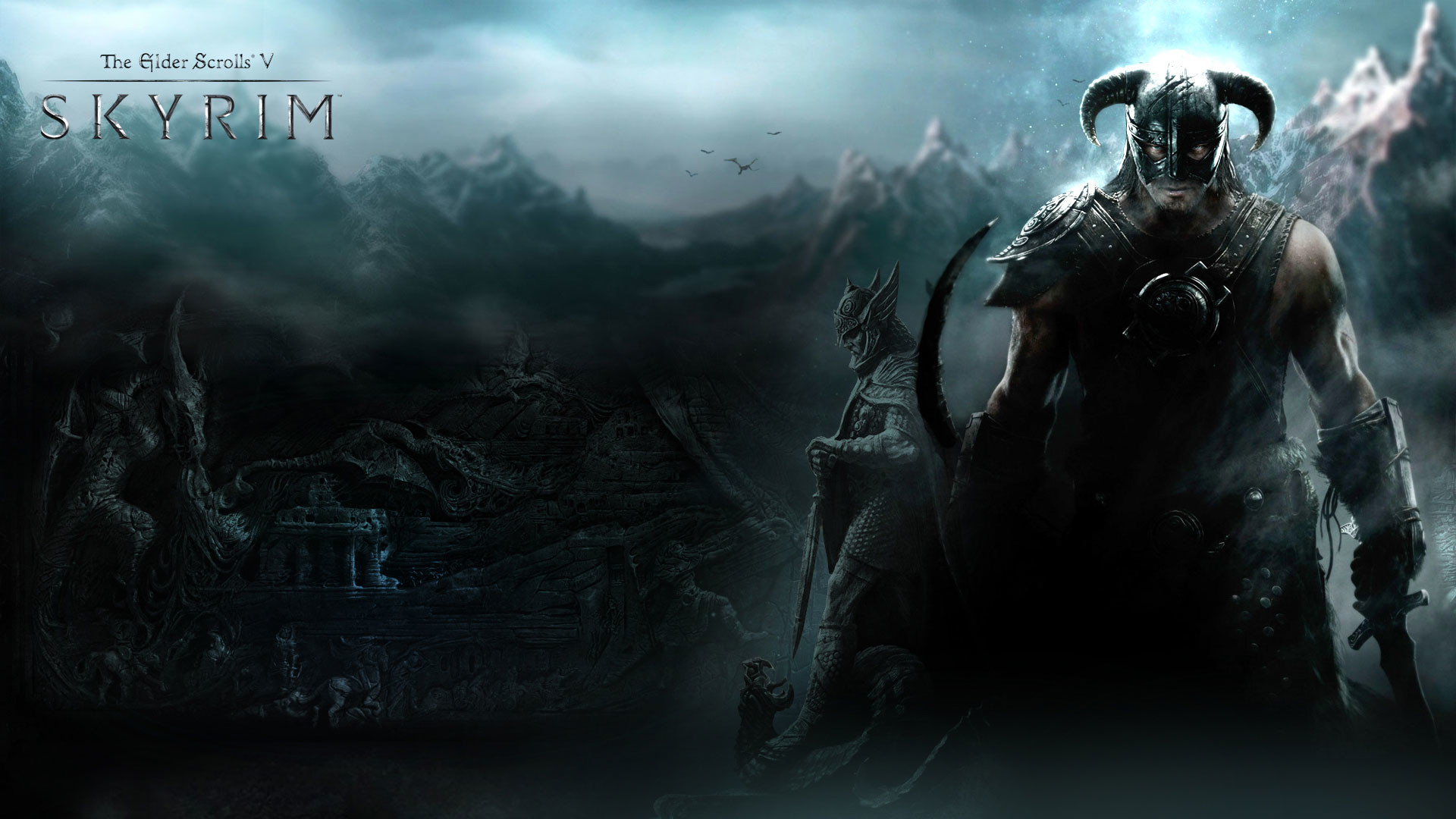 Dovahkiin, The Elder Scrolls V: Skyrim, Logo, Montagne, Full HD 1080p, sfondo desktop