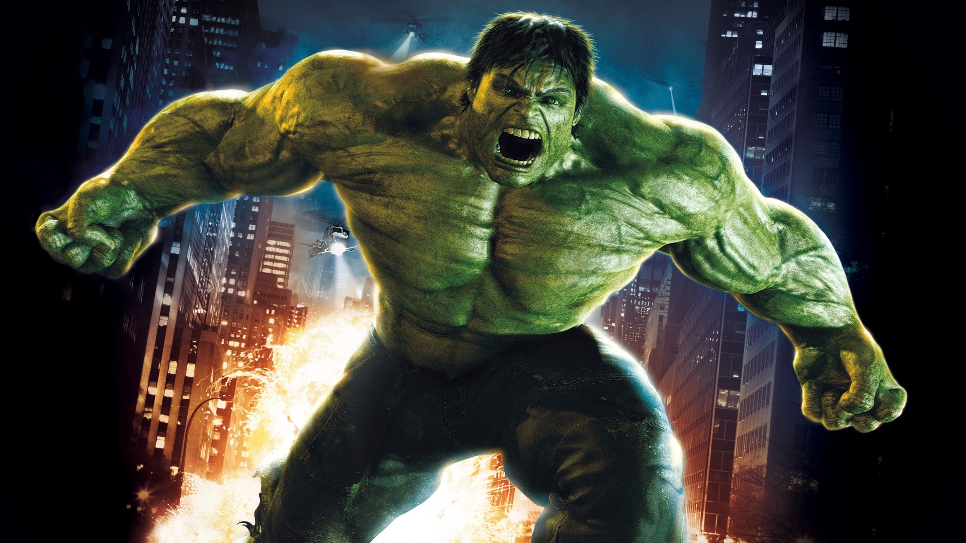 Hulk, L'incredibile Hulk, Città, Notte, Ruggito, 16:9 Full HD, sfondo widescreen