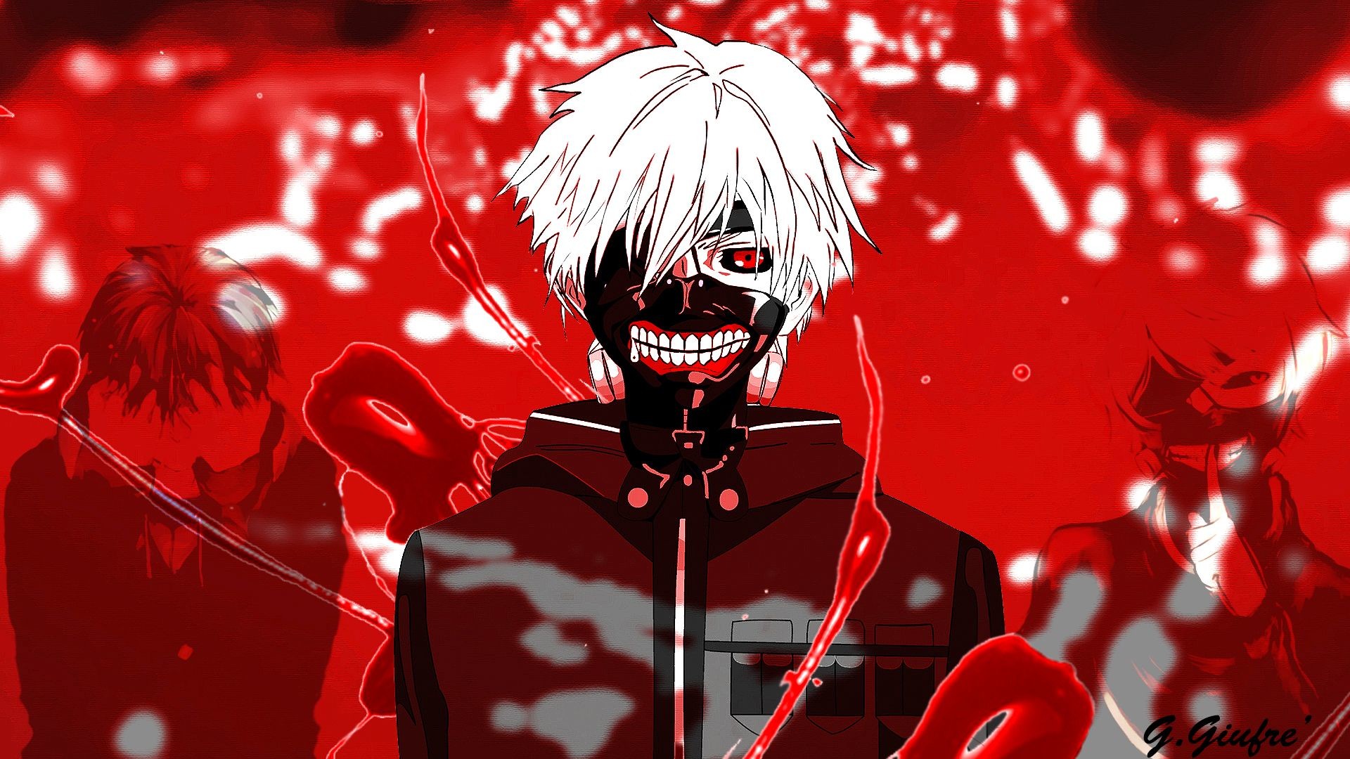 Ken Kaneki, Tokyo Ghoul, Maschera, Rosso, Full HD, sfondo per PC e portatile