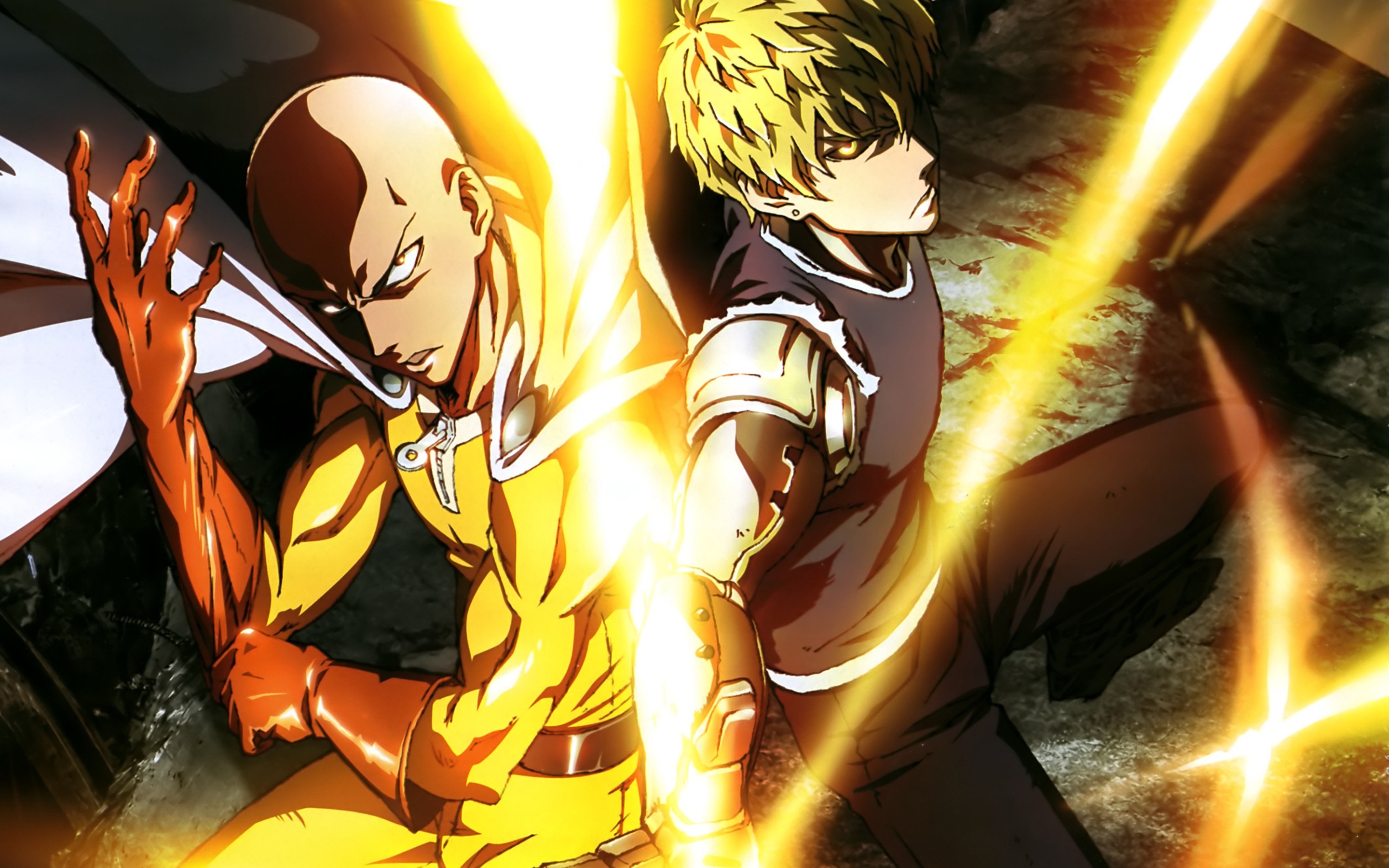 Saitama, Genos, One Punch Man, Fulmini, Giallo, 2K, sfondo desktop