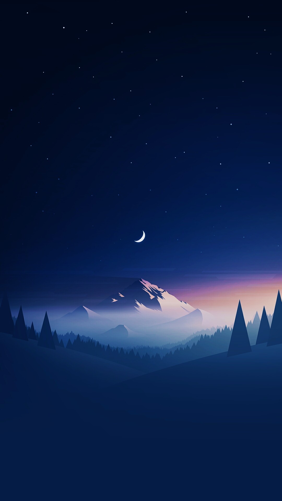 Montagna, Luna, Notte, Minimalista, Blu, Full HD, schermata di blocco Galaxy S8