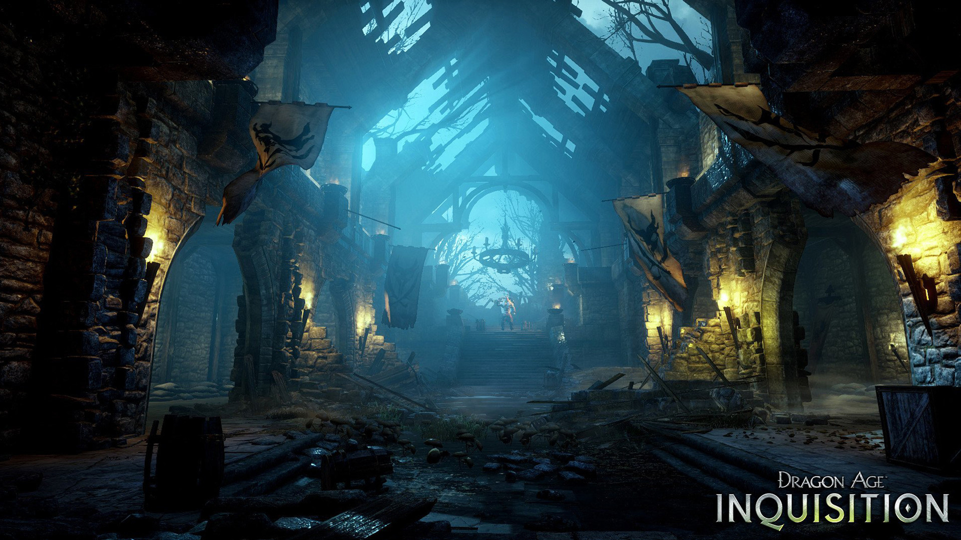Dragon Age: Inquisition, Rovine, Interno, Luce blu, 1920x1080, sfondo per PC