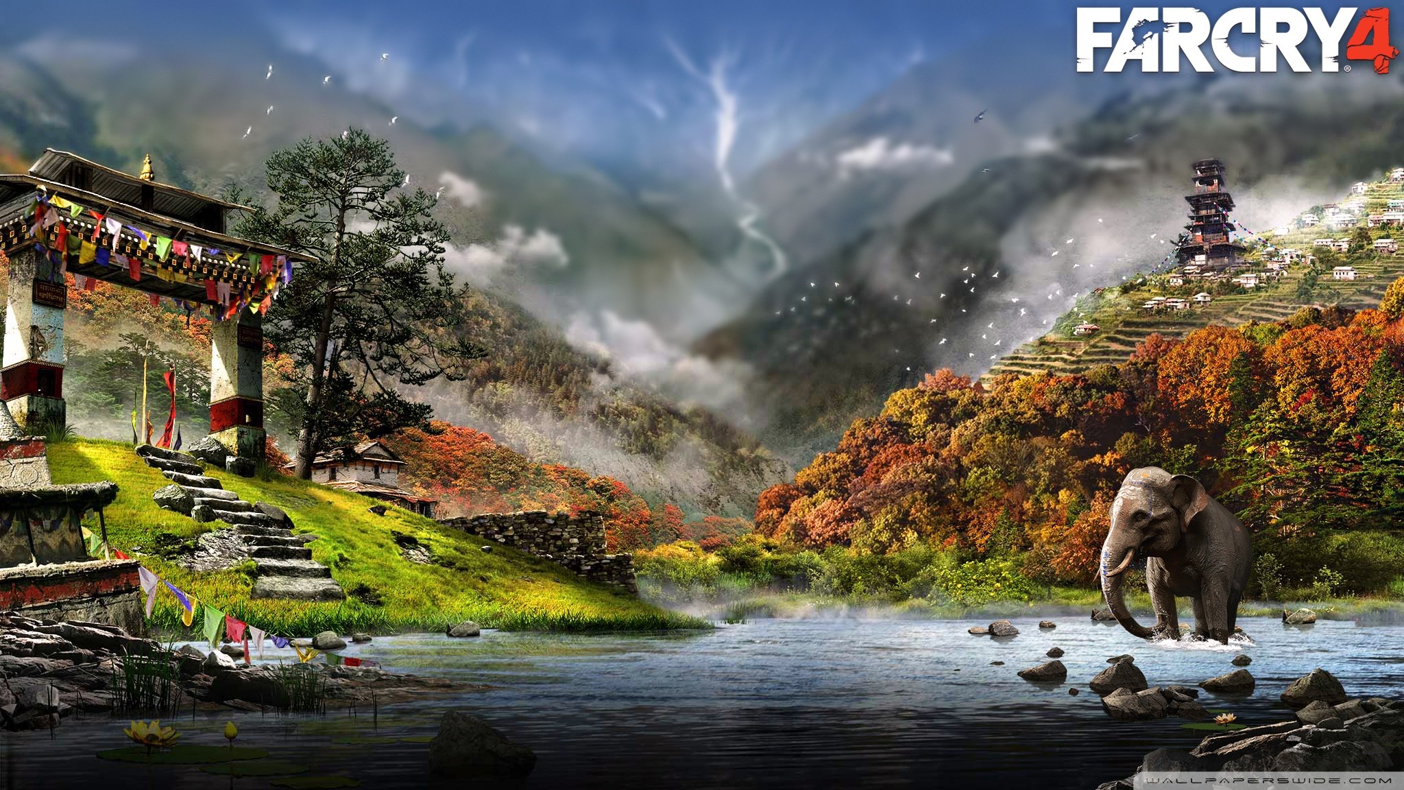 Far Cry 4, Kyrat, Elefante, Tempio, Logo, Full HD, sfondo per PC