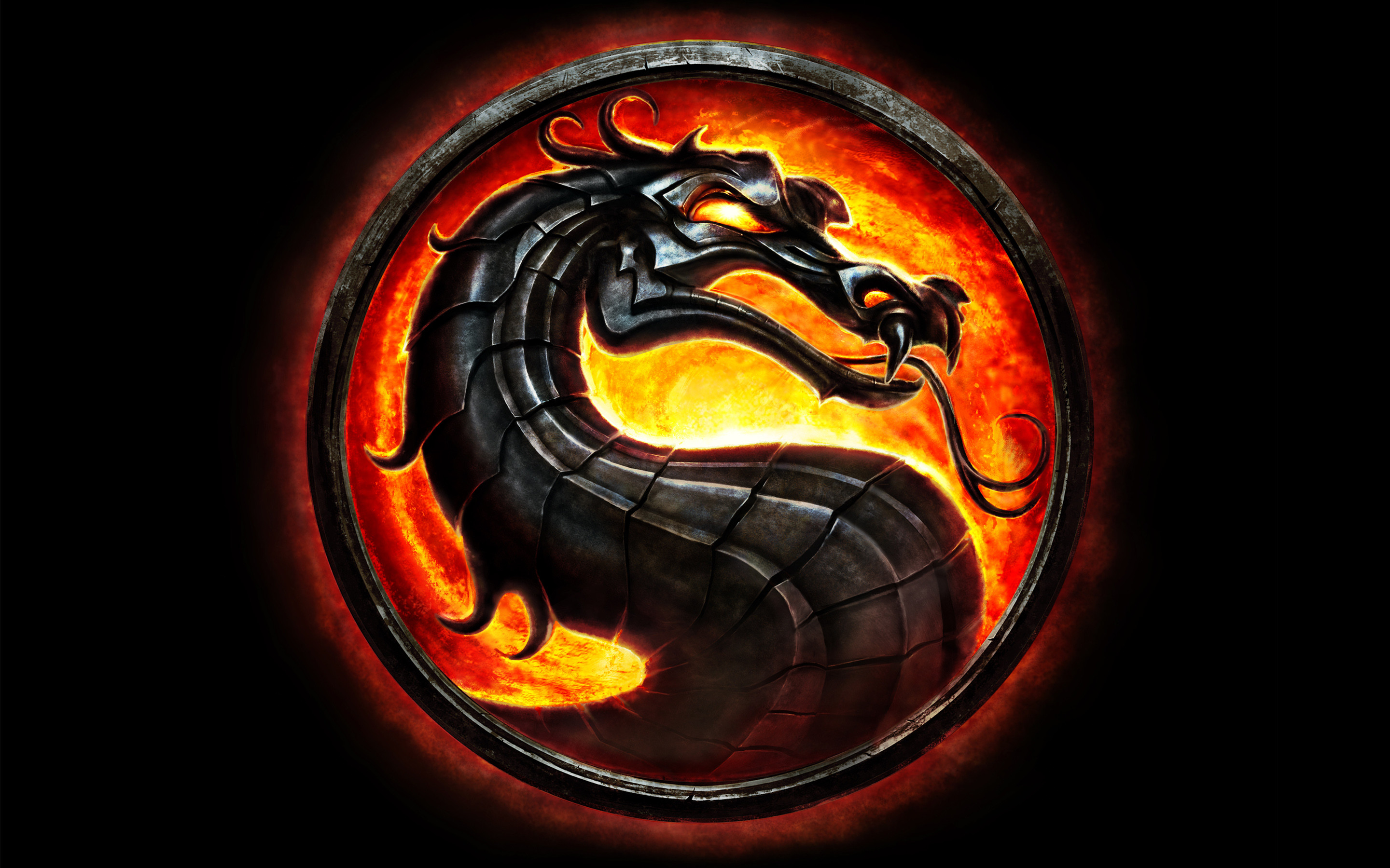 Mortal Kombat, Logo del drago, Fuoco, Sfondo nero, 2880x1800, wallpaper desktop