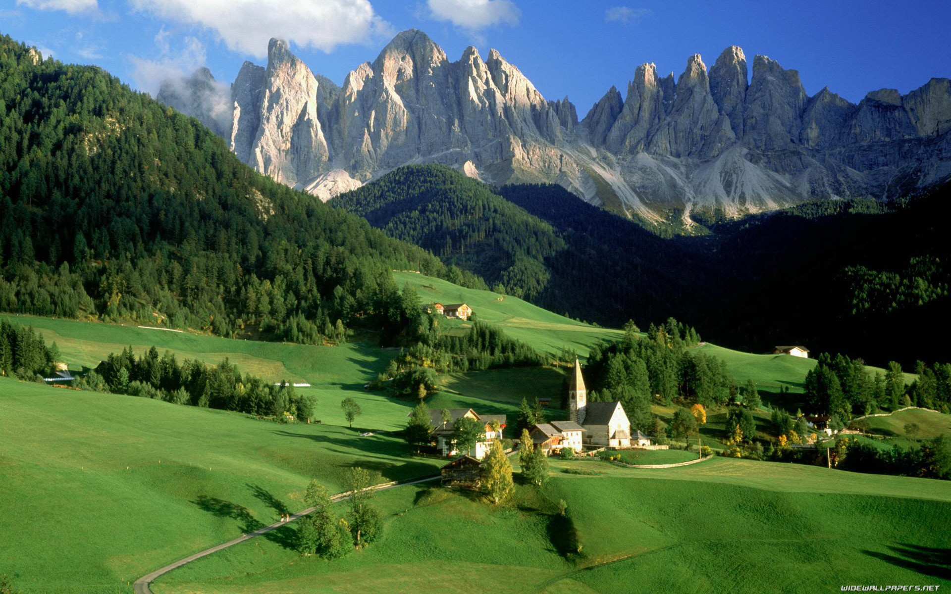 Val di Funes, Odle, Dolomiti, Italia, Prati, 16:10 Full HD, wallpaper widescreen