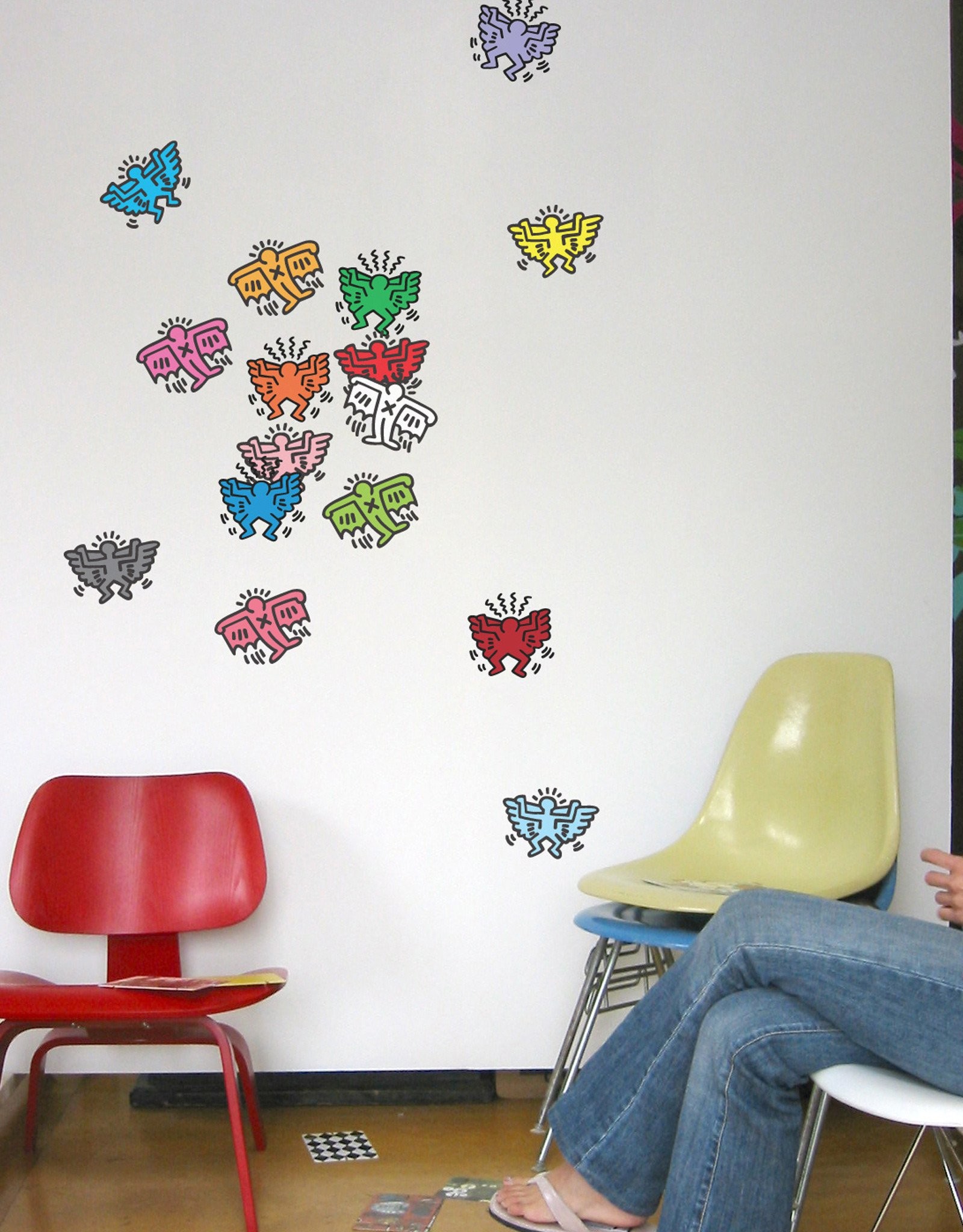 Keith Haring, Adesivi murali, Cuori, Sedie, QHD+, wallpaper per tablet