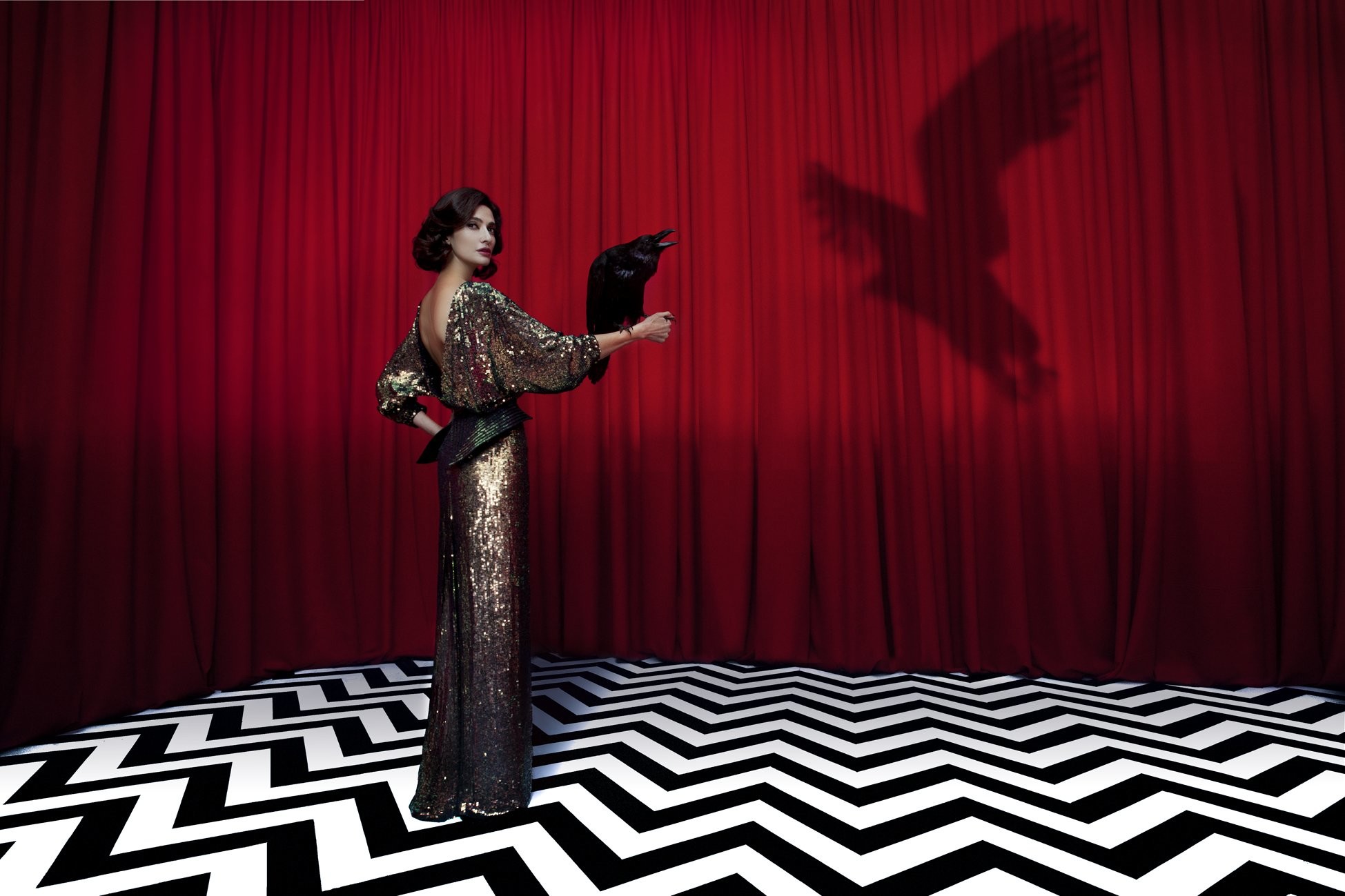 Twin Peaks, Loggia Nera, Tende rosse, Gufo, Pavimento a zigzag, Full HD, sfondo Windows 11