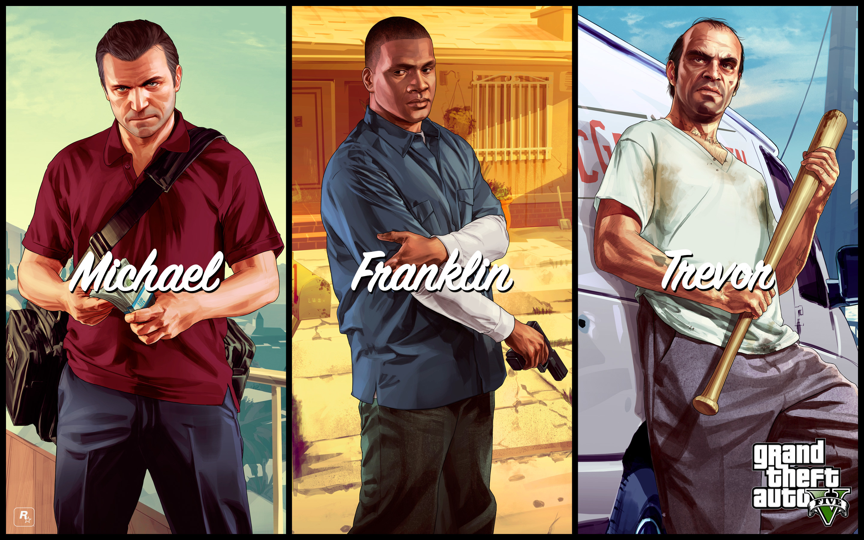 Michael De Santa, Franklin Clinton, Trevor Philips, Grand Theft Auto V, sfondo desktop 2880x1800