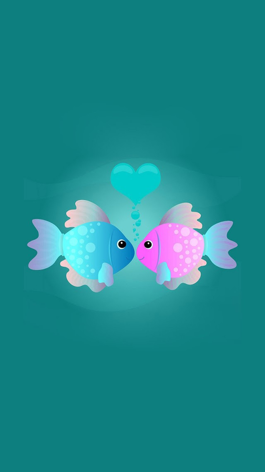 Pesci, Cuore, Amore, Cartone, Sfondo verde acqua, wallpaper Samsung S5