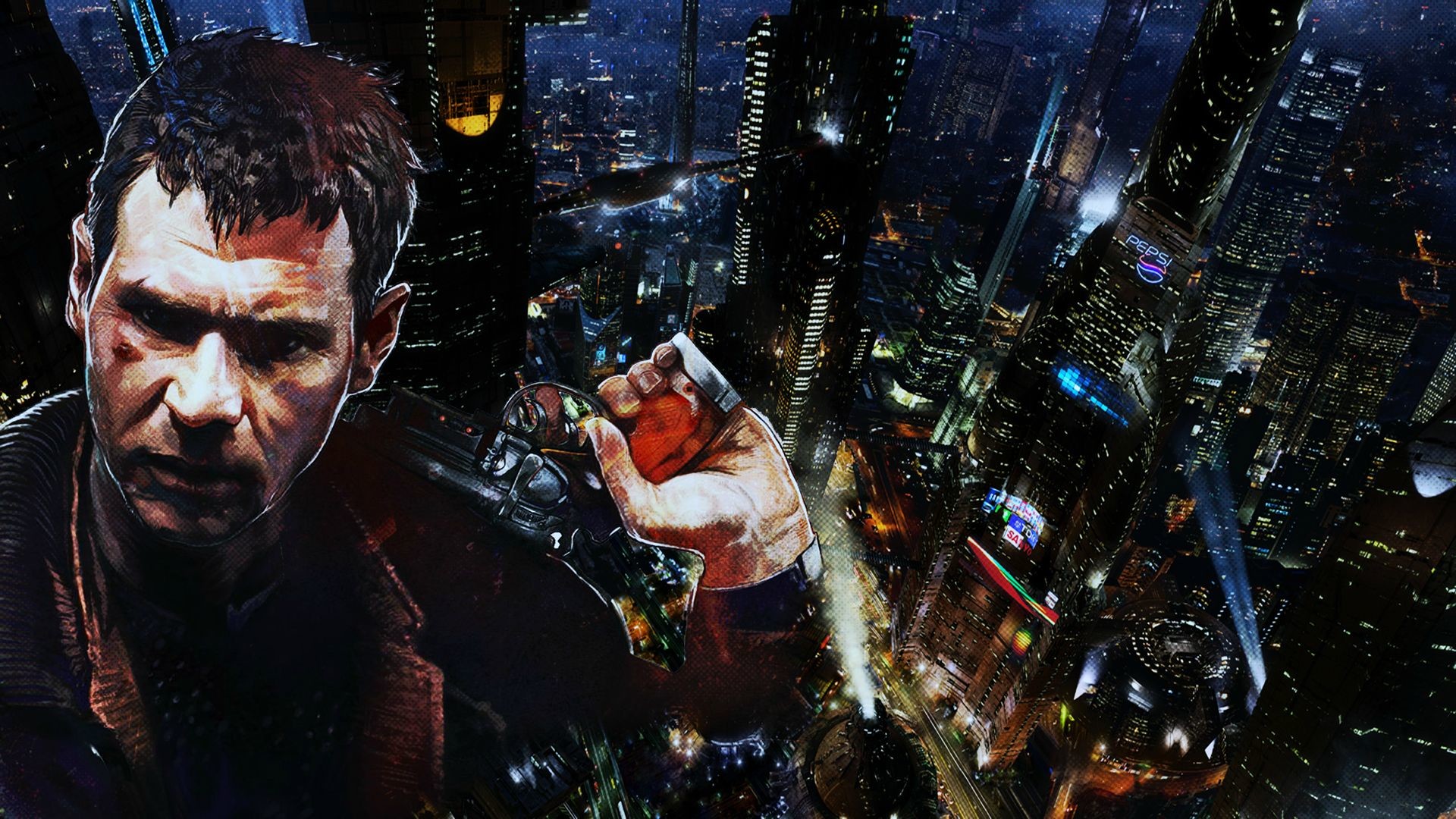 Blade Runner, Rick Deckard, Harrison Ford, Città, Notte, Full HD, sfondo per PC