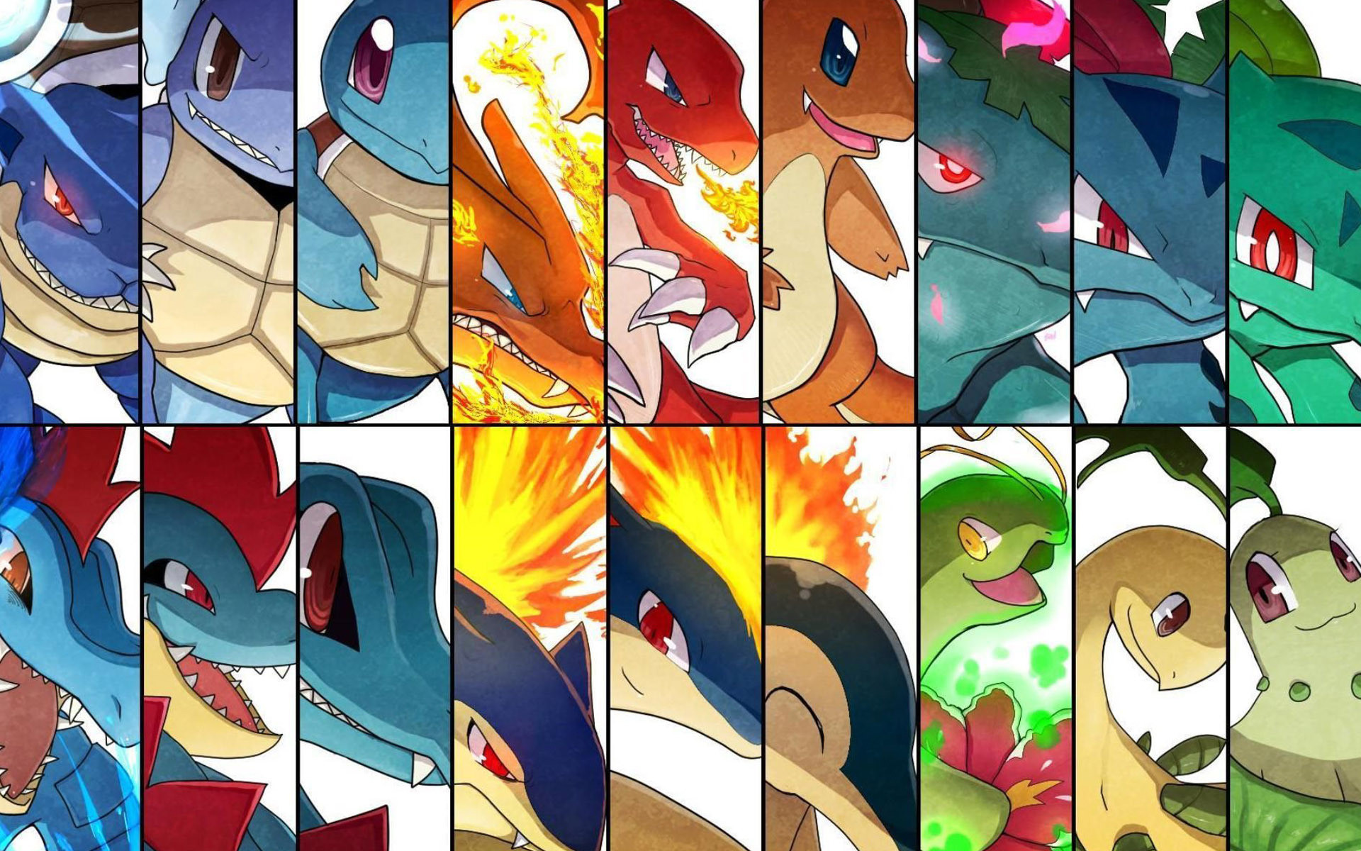 Starter, Evoluzioni, Pokémon, Collage, 1920x1200, sfondo per PC