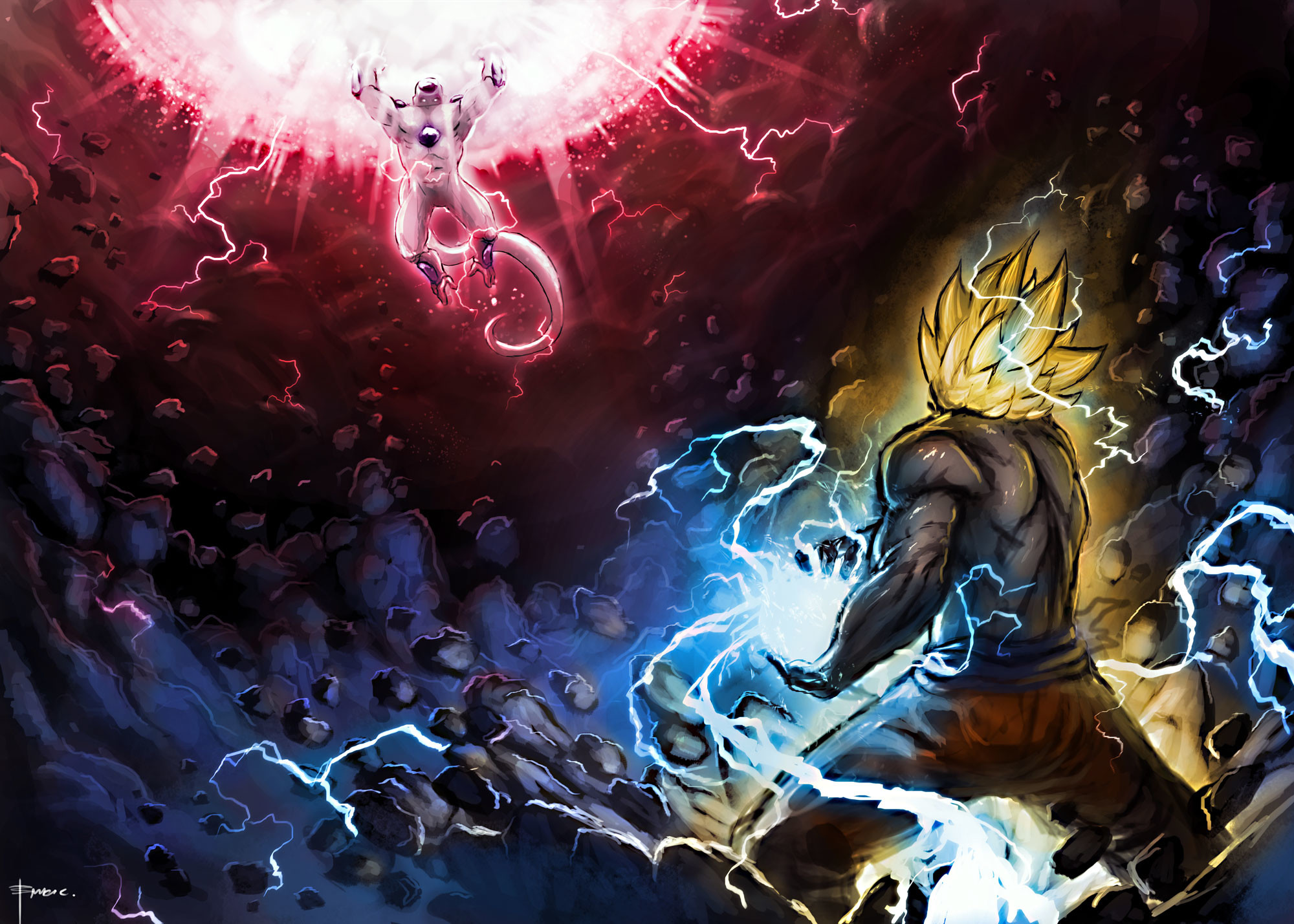 Goku, Freezer, Super Saiyan, Dragon Ball Z, Fulmini, Full HD, sfondo per portatile