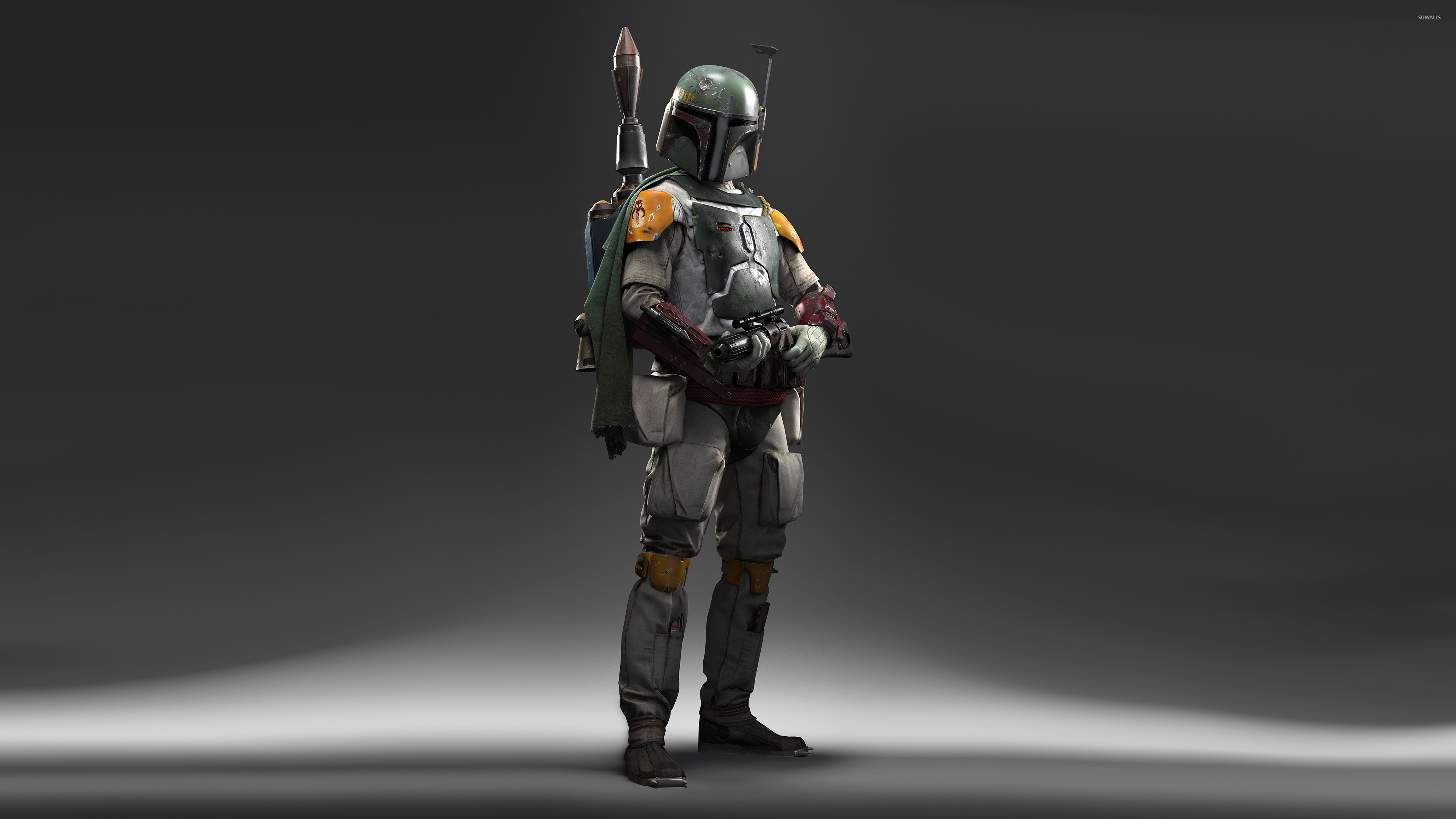 Star Wars Battlefront, Boba Fett, Cacciatore di taglie, Sfondo grigio, 4K Ultra HD