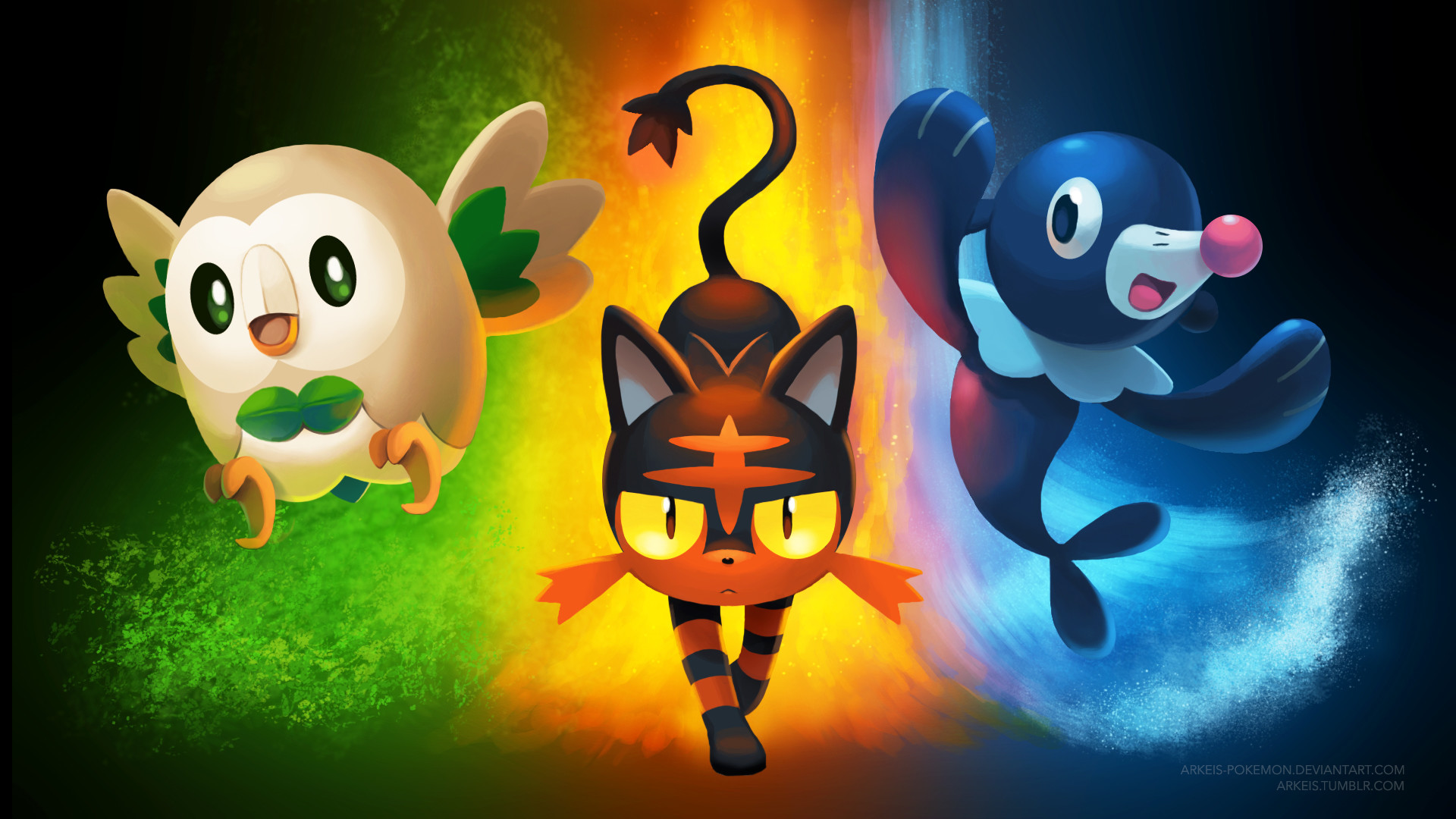 Rowlet, Litten, Popplio, Pokémon Sole e Luna, Starter, 1920x1080, wallpaper desktop