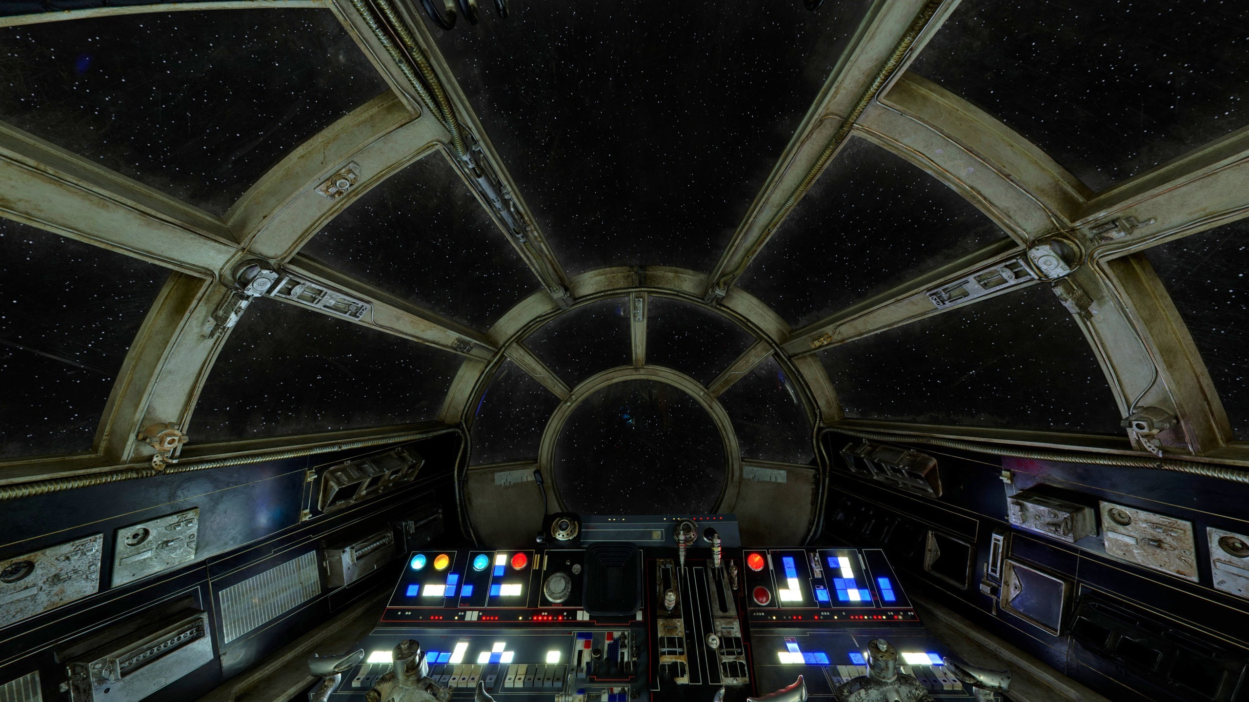 Millennium Falcon, Star Wars, Cabina di pilotaggio, Spazio, Stelle, sfondo desktop 2560x1440
