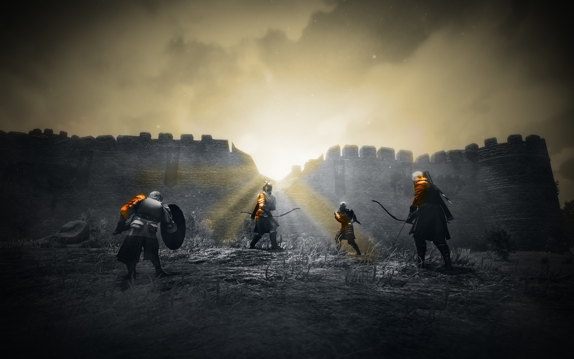 Combattimento, Spade, Fortezza, Controluce, Guerrieri, 16:10 Full HD, wallpaper widescreen